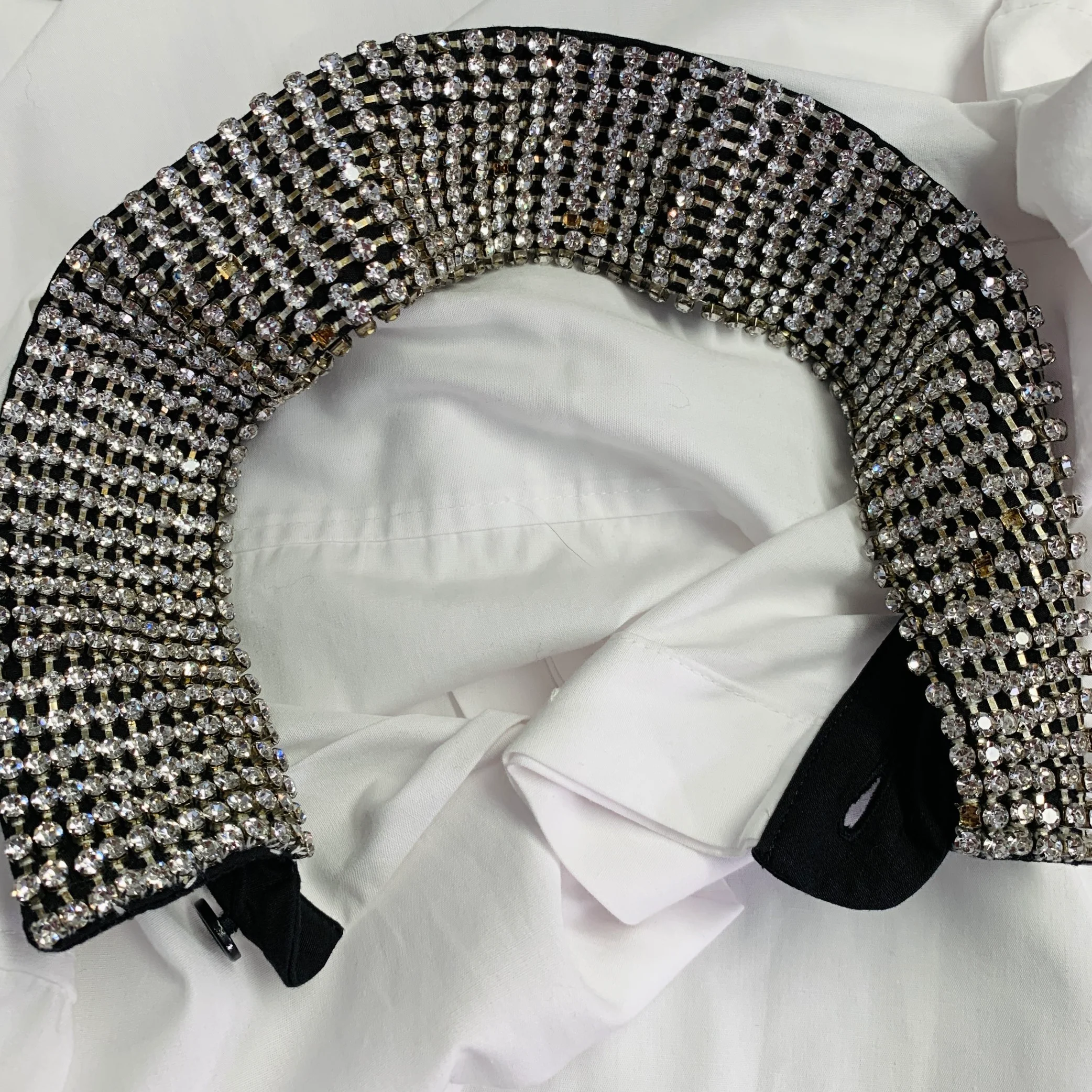 HAIDER ACKERMANN Size S White Beaded Cotton Crystals Hidden Placket Short Sleeve Shirt - Image 6