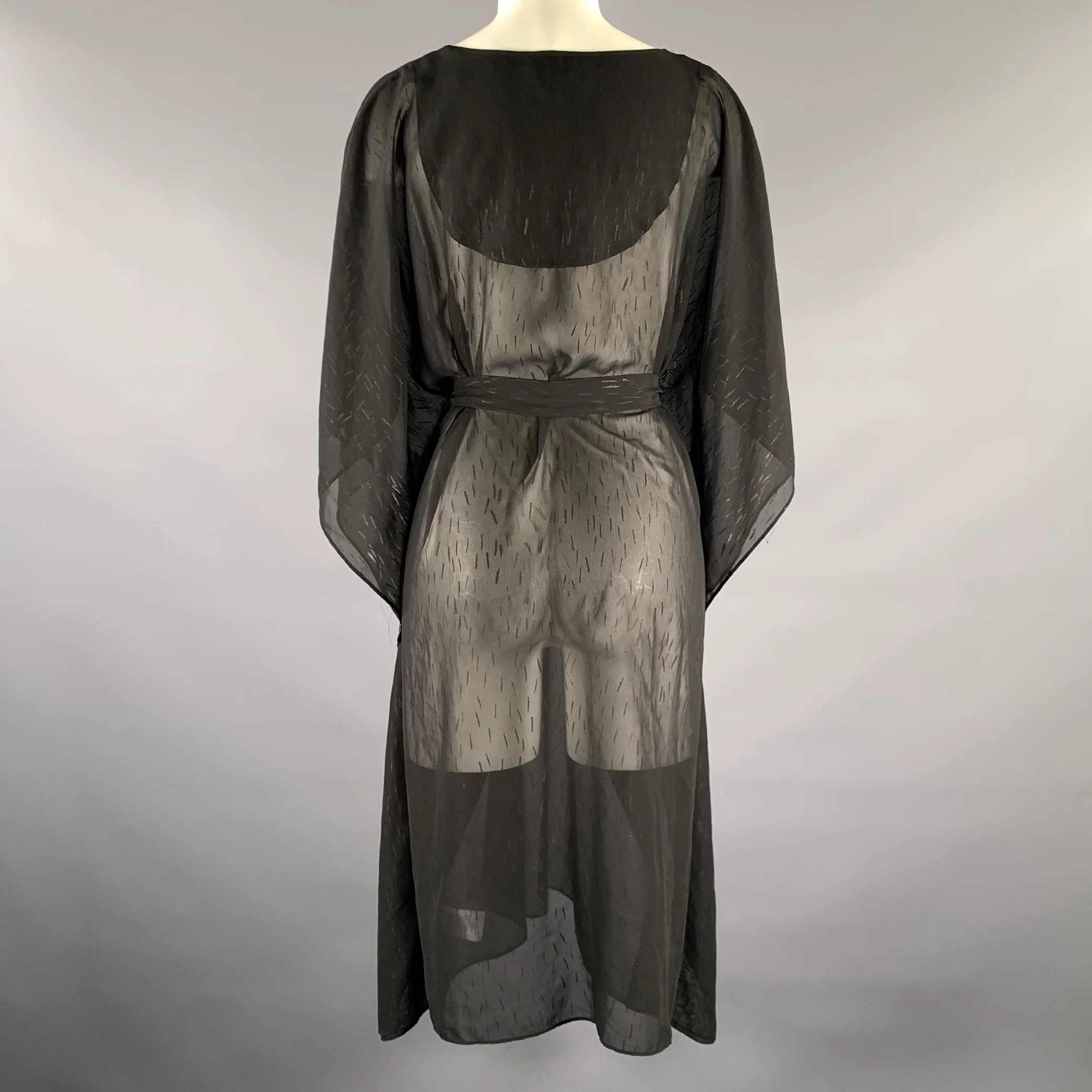 HALSTON HERITAGE Size S M Black Metallic Polyester Caftan Dress - Image 3