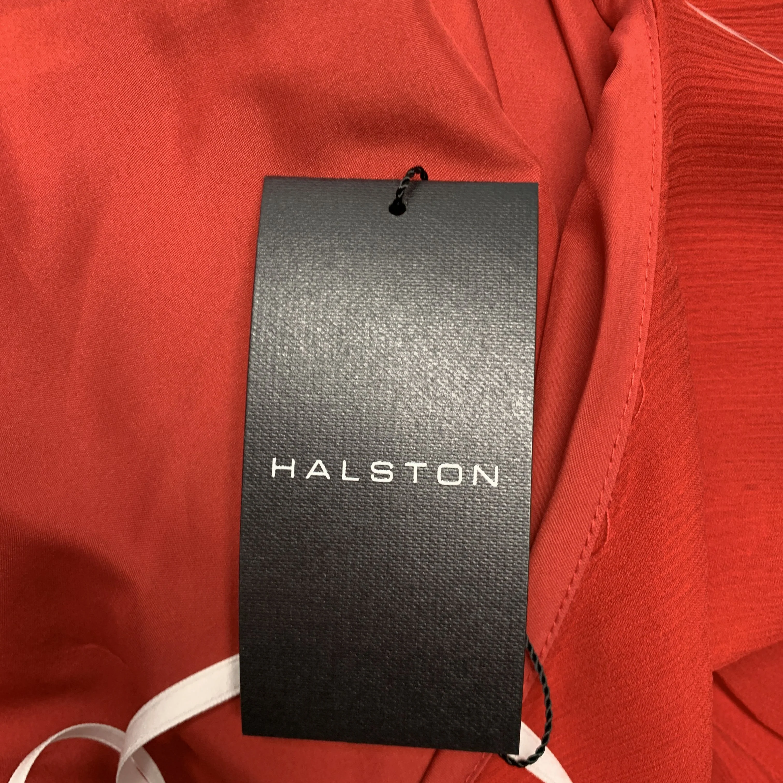 HALSTON Size 10 Red Silk Halter Long Gown - Image 7
