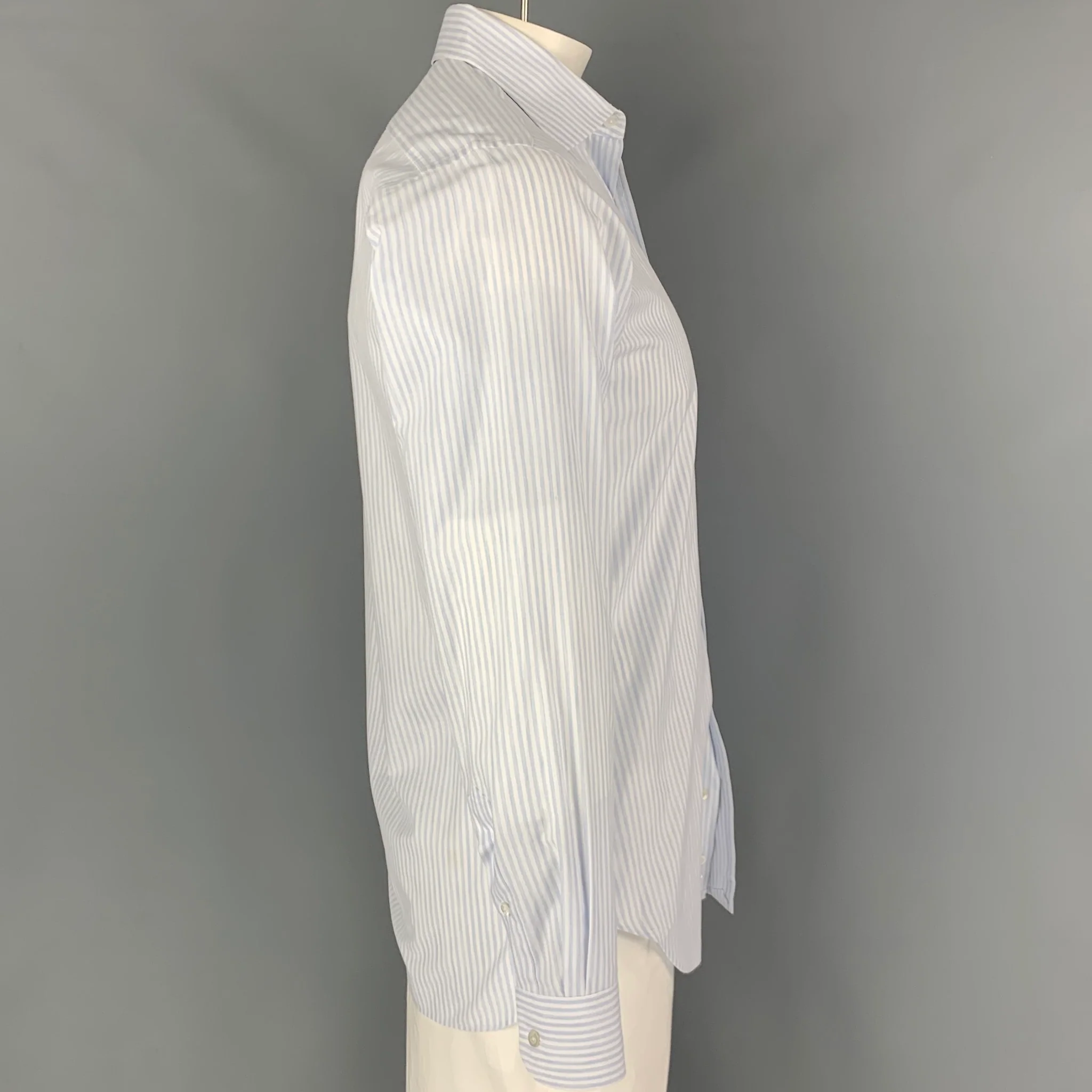 HAMILTON Size L White Blue Stripe Long Sleeve Shirt - Image 2