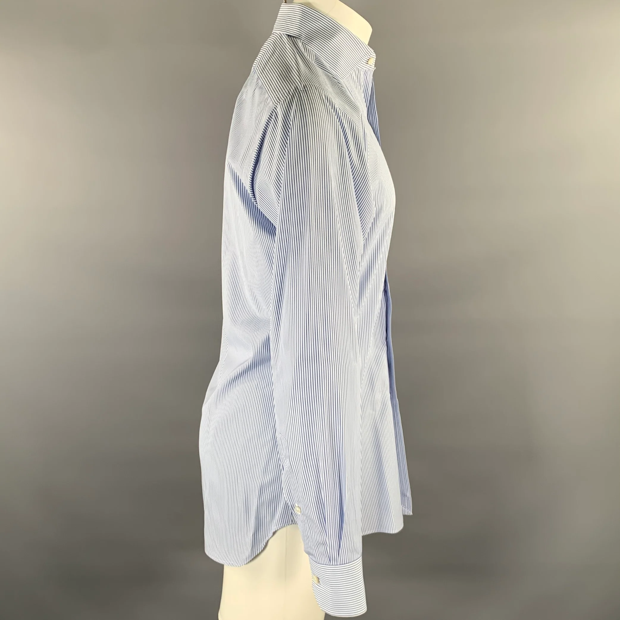 HAMILTON Size S Blue Light Blue Stripe Cotton Spread Collar Long Sleeve Shirt - Image 2