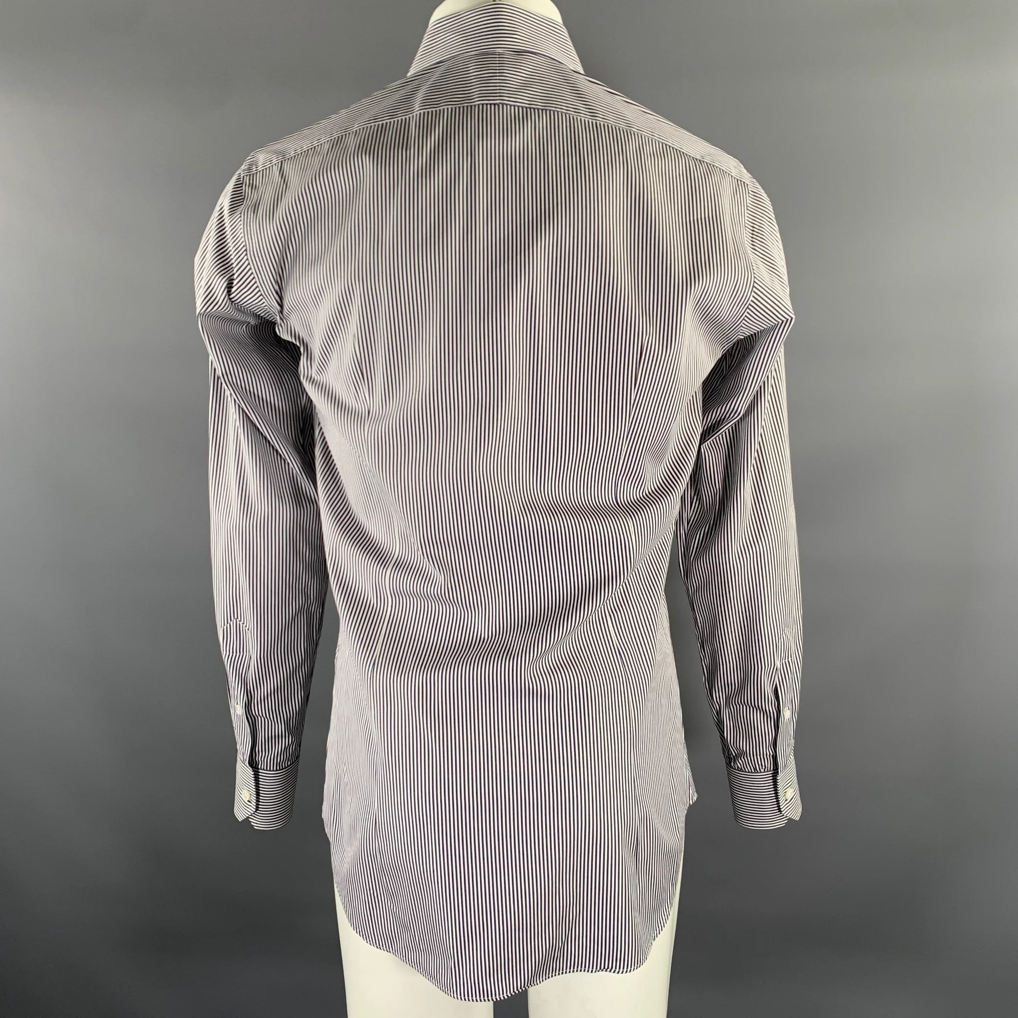 HAMILTON Size S Off White Blue & Brown Stripe Cotton Long Sleeve Shirt - Image 3