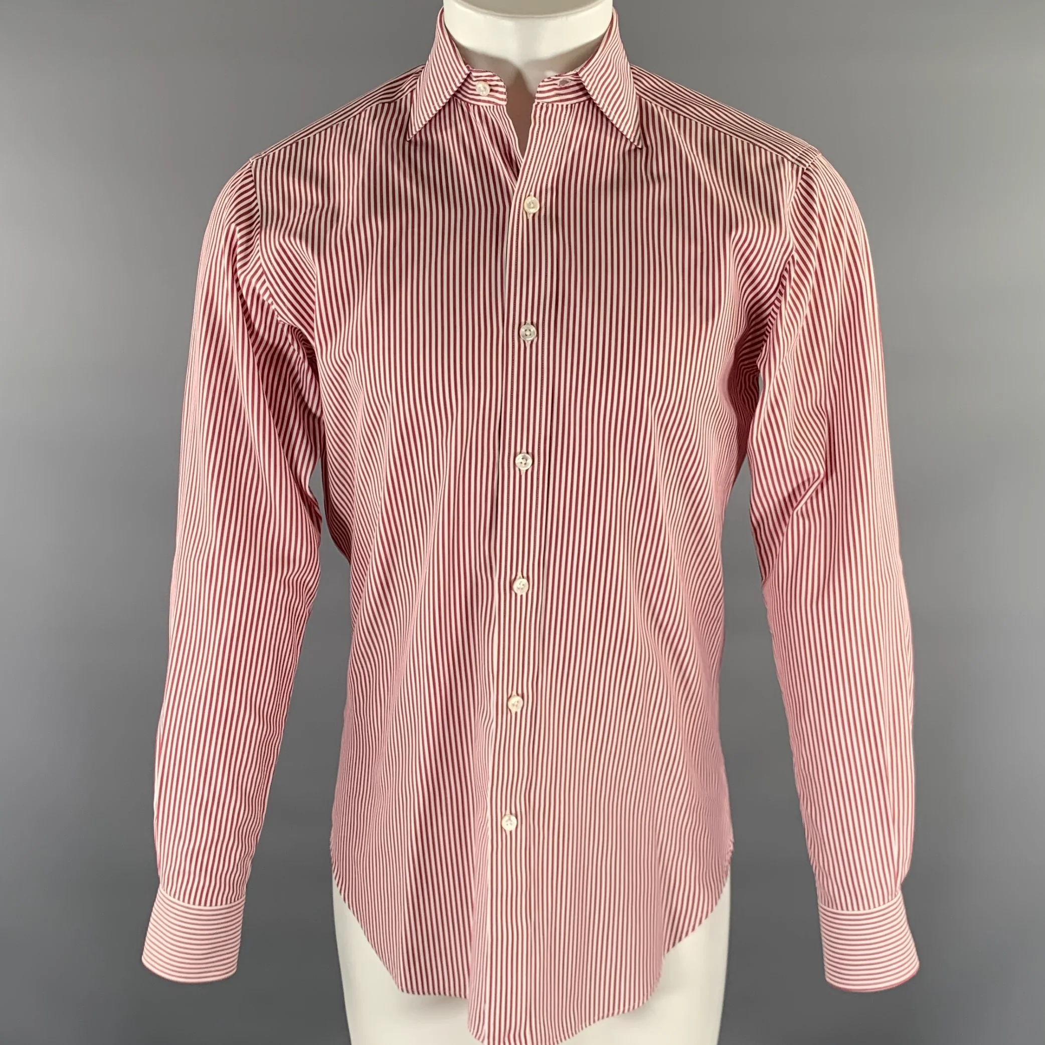 HAMILTON Size S Off White Red Stripe Cotton Spread Collar Long Sleeve Shirt
