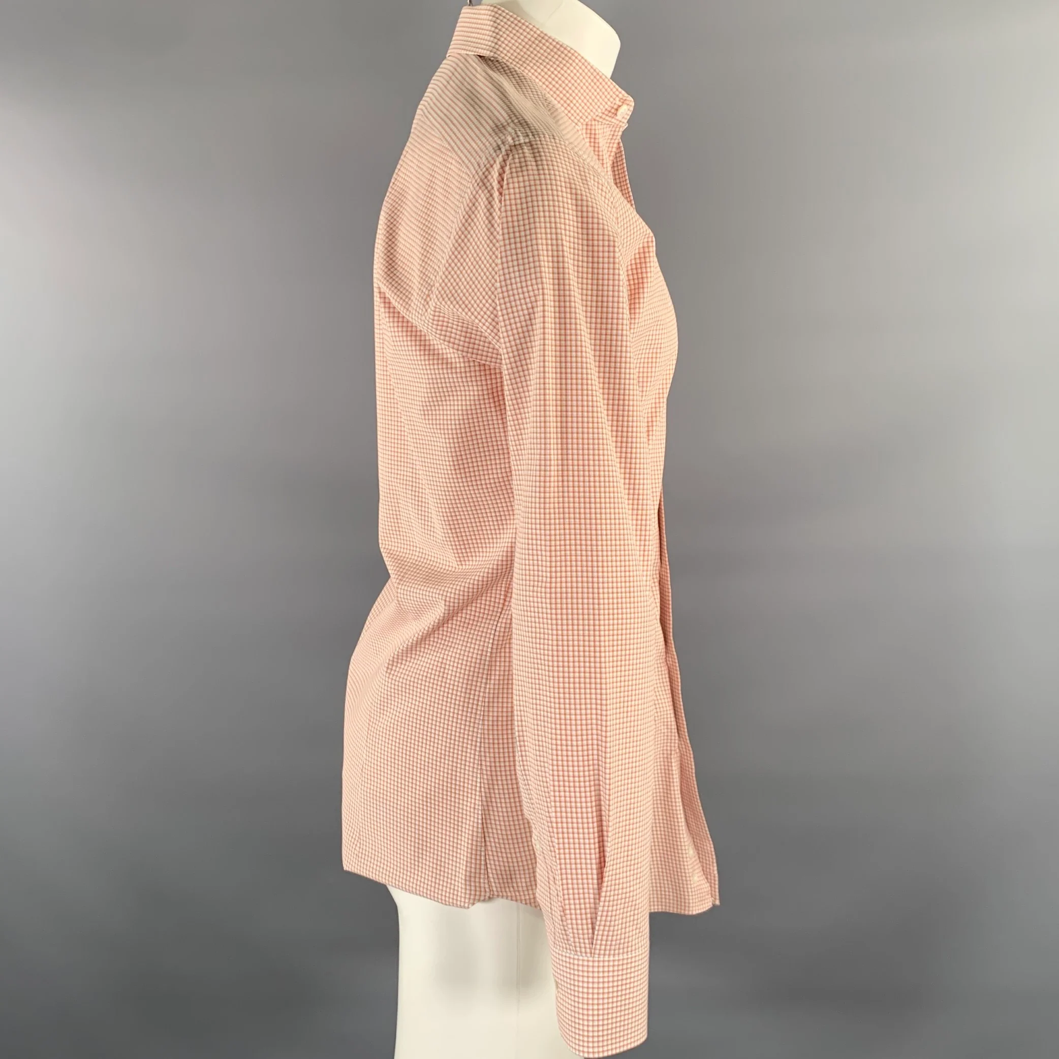 HAMILTON Size S Orange Off White Plaid Cotton Spread Collar Long Sleeve Shirt - Image 2