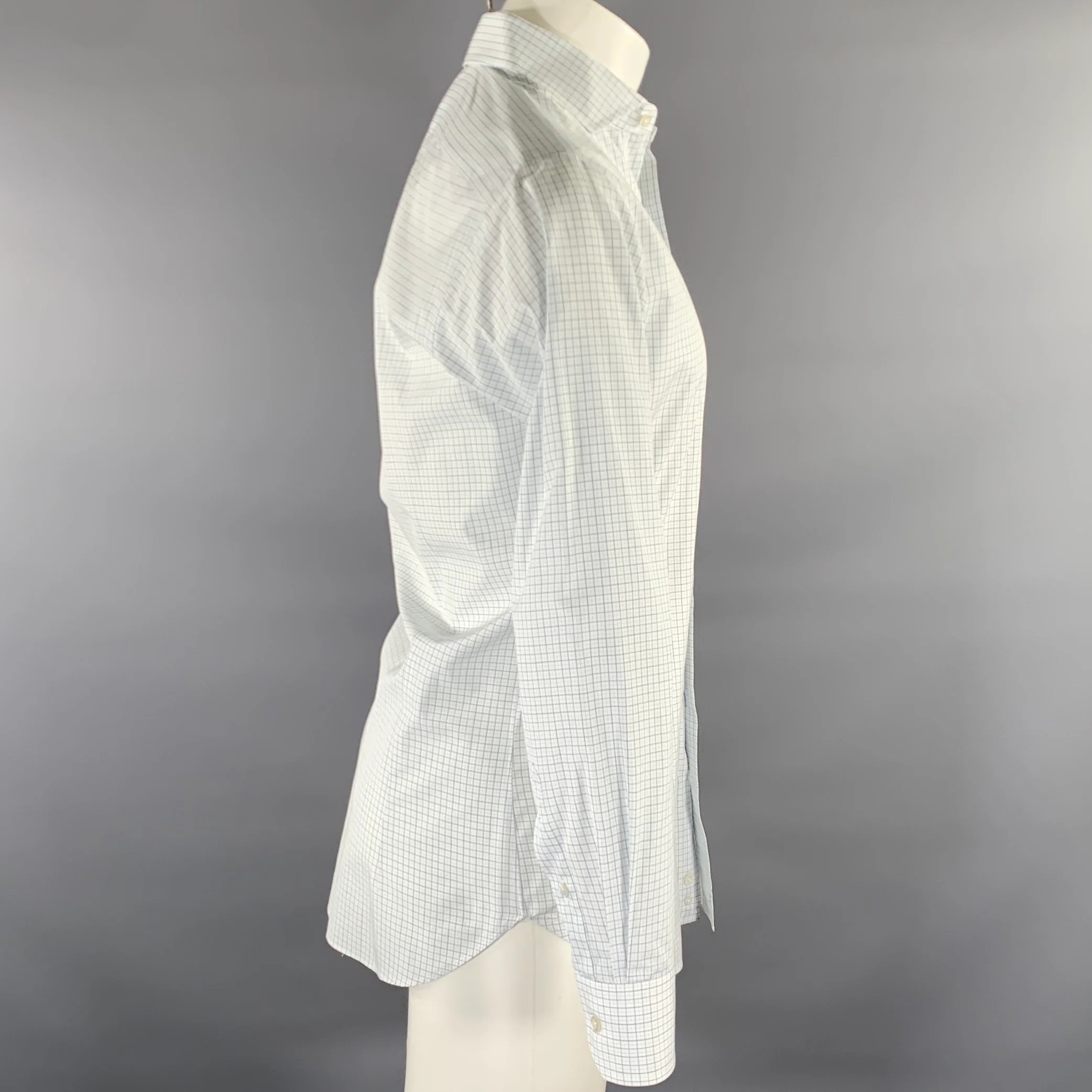 HAMILTON Size S White Green Plaid Cotton Spread Collar Long Sleeve Shirt - Image 2