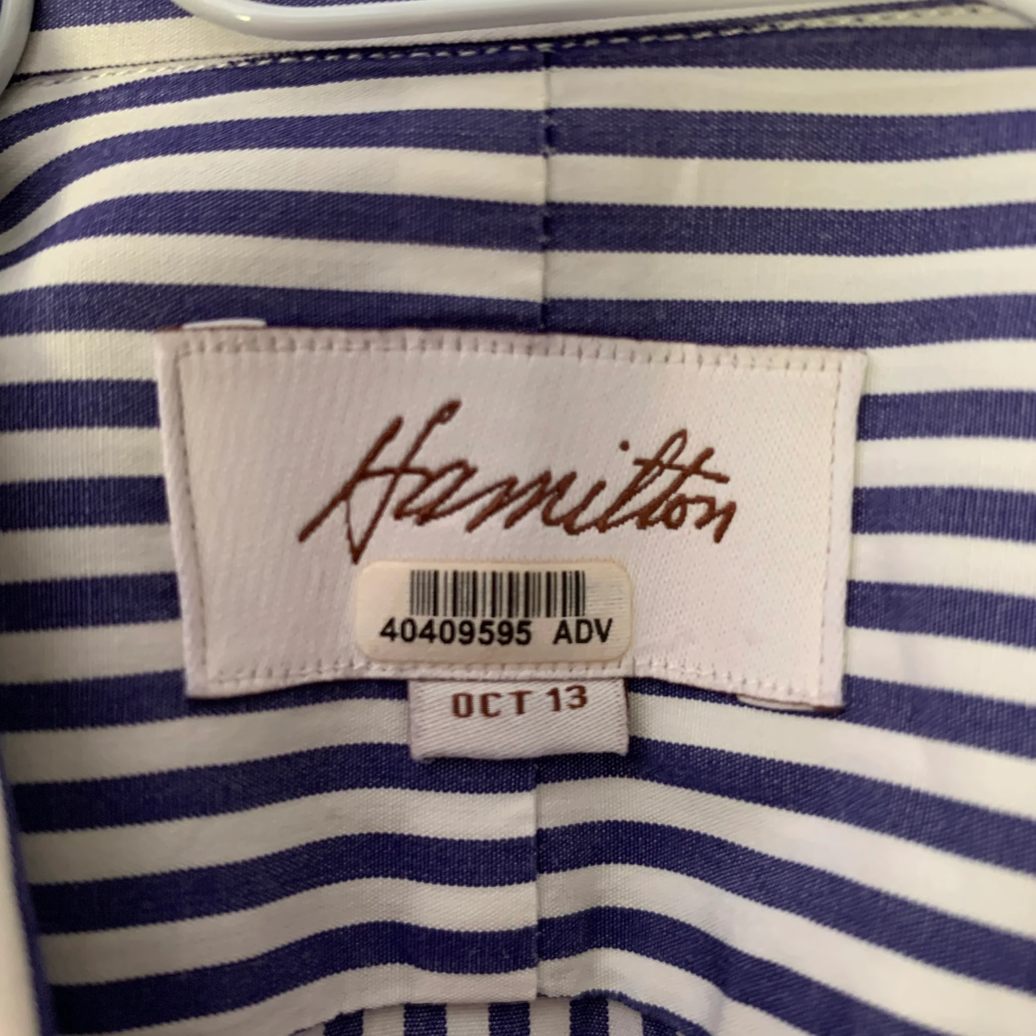 HAMILTON Size S White Navy Stripe Cotton Spread Collar Long Sleeve Shirt - Image 4