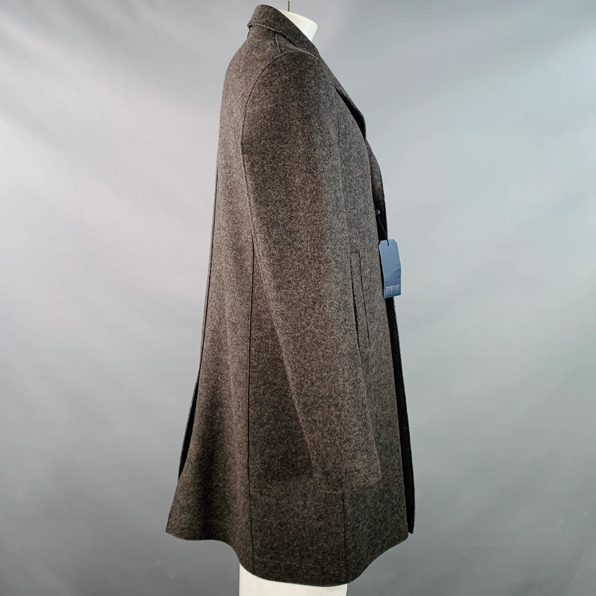 HARRIS WHARF LONDON Size 46 Heather Grey Brown Black Wool Single Breasted Coat - Image 3