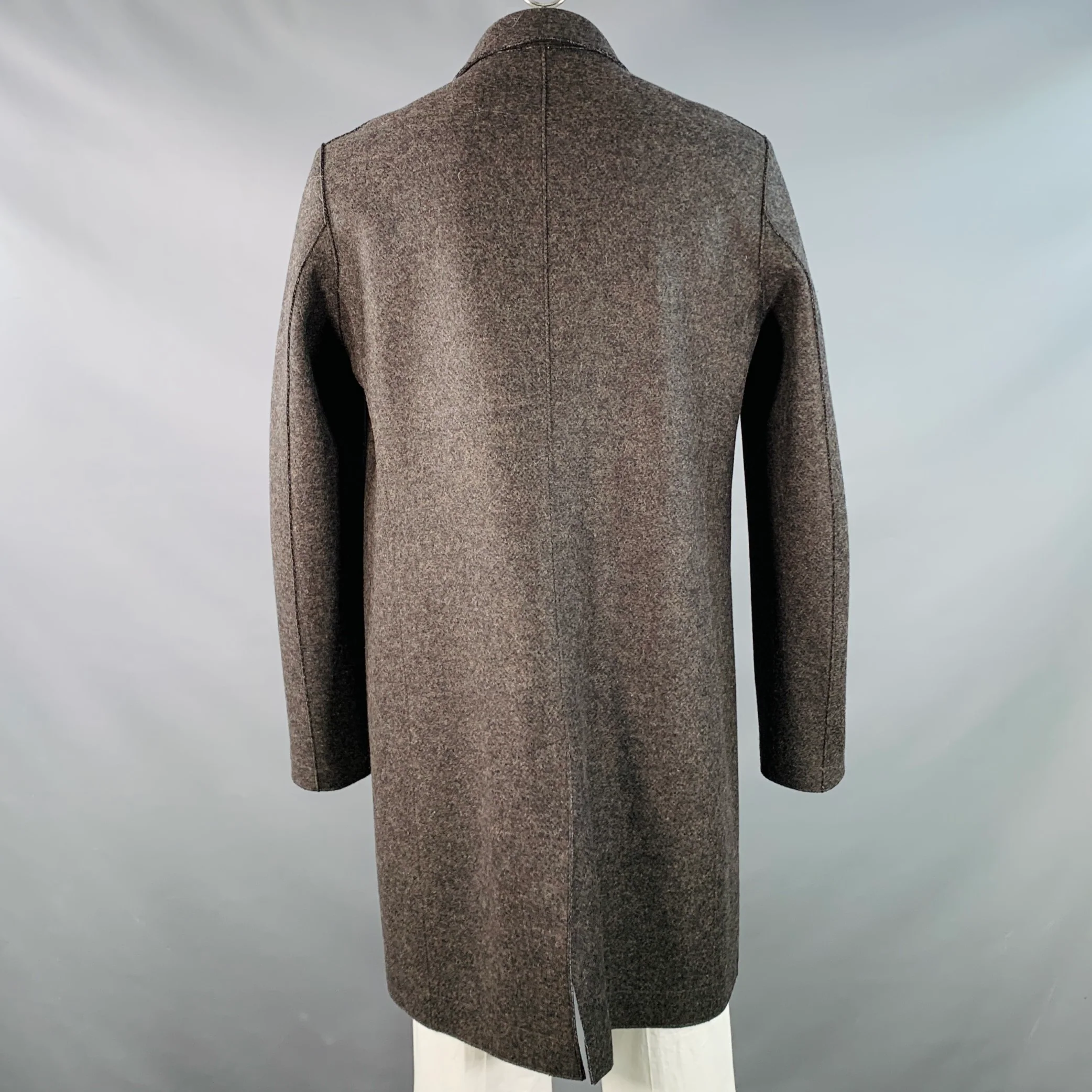 HARRIS WHARF LONDON Size 46 Heather Grey Brown Black Wool Single Breasted Coat - Image 4