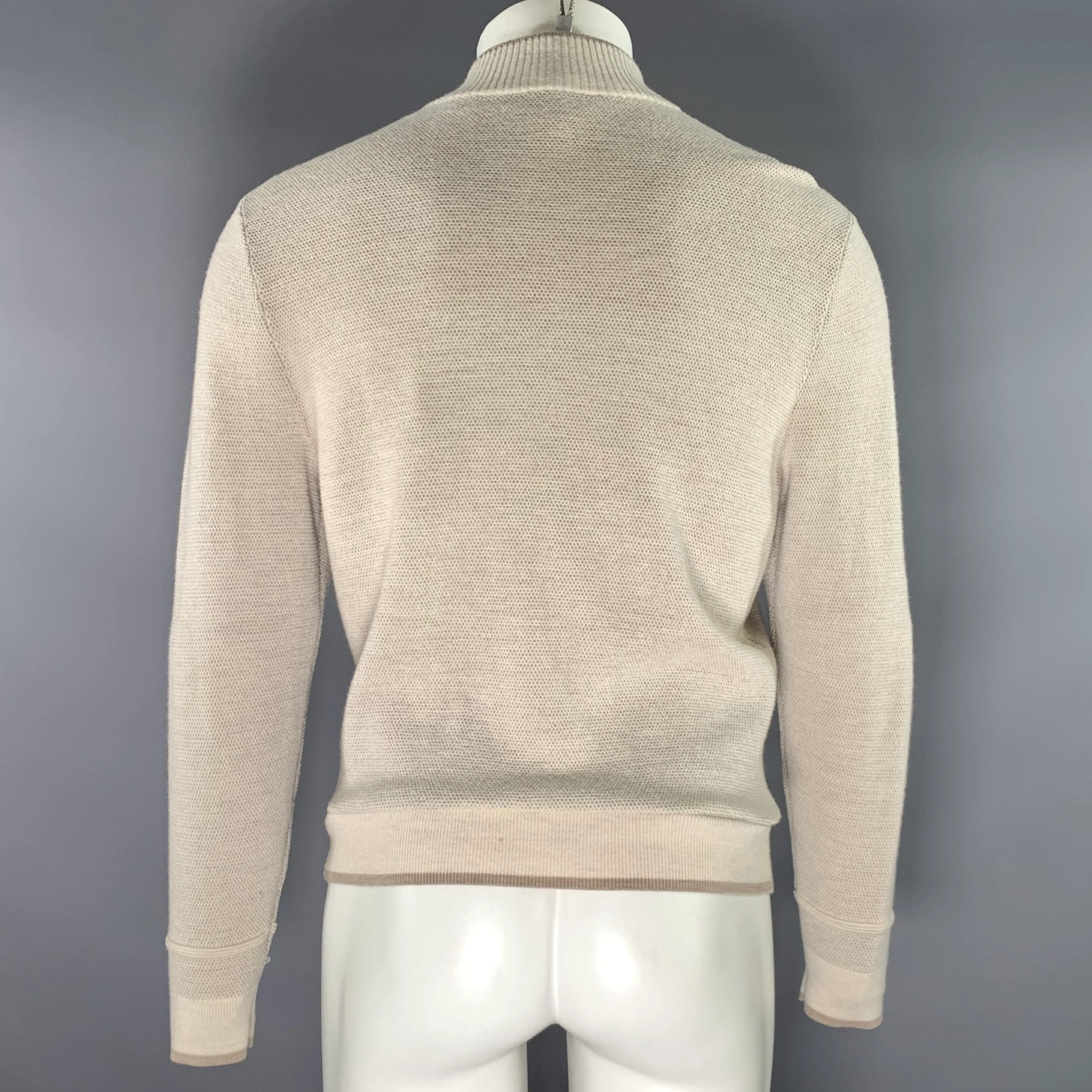HART SCHAFFNER MARX Size M Cream Knit Wool Zip Up Jacket - Image 3
