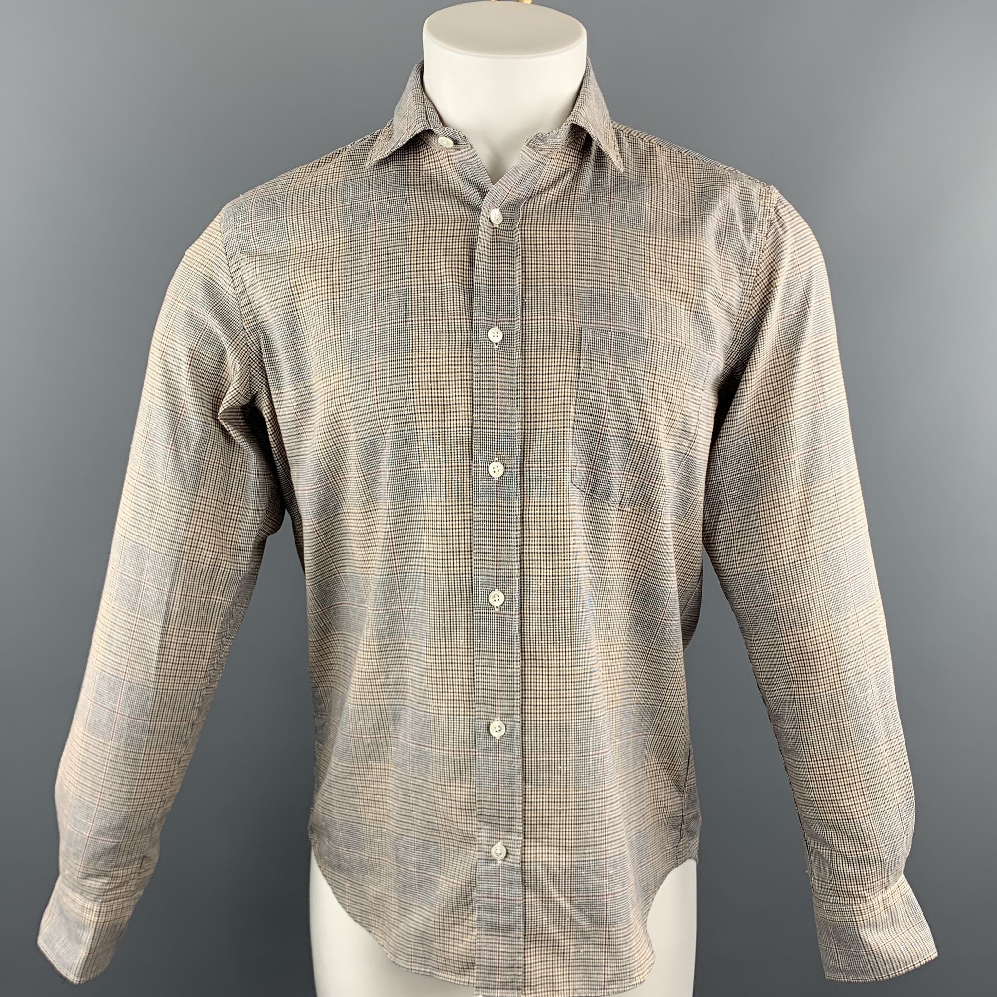 HARTFORD Size M Navy & Gold Glenplaid Cotton Button Up Long Sleeve Shirt