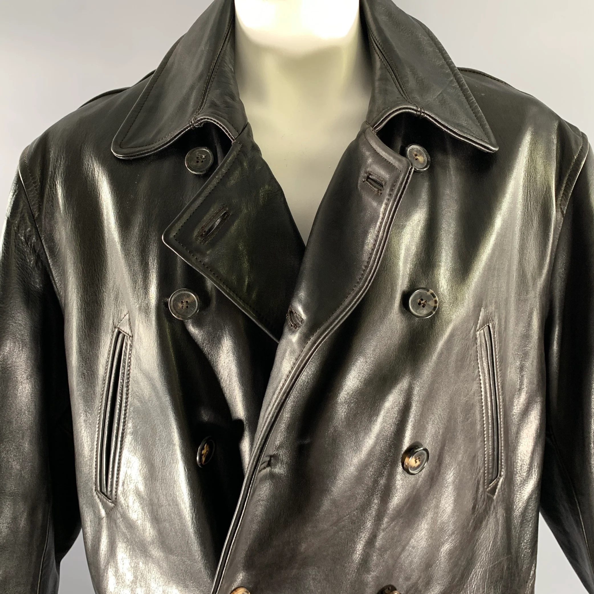HARVEY LOGAN Size XXL Black Leather Double Breasted Coat - Image 2