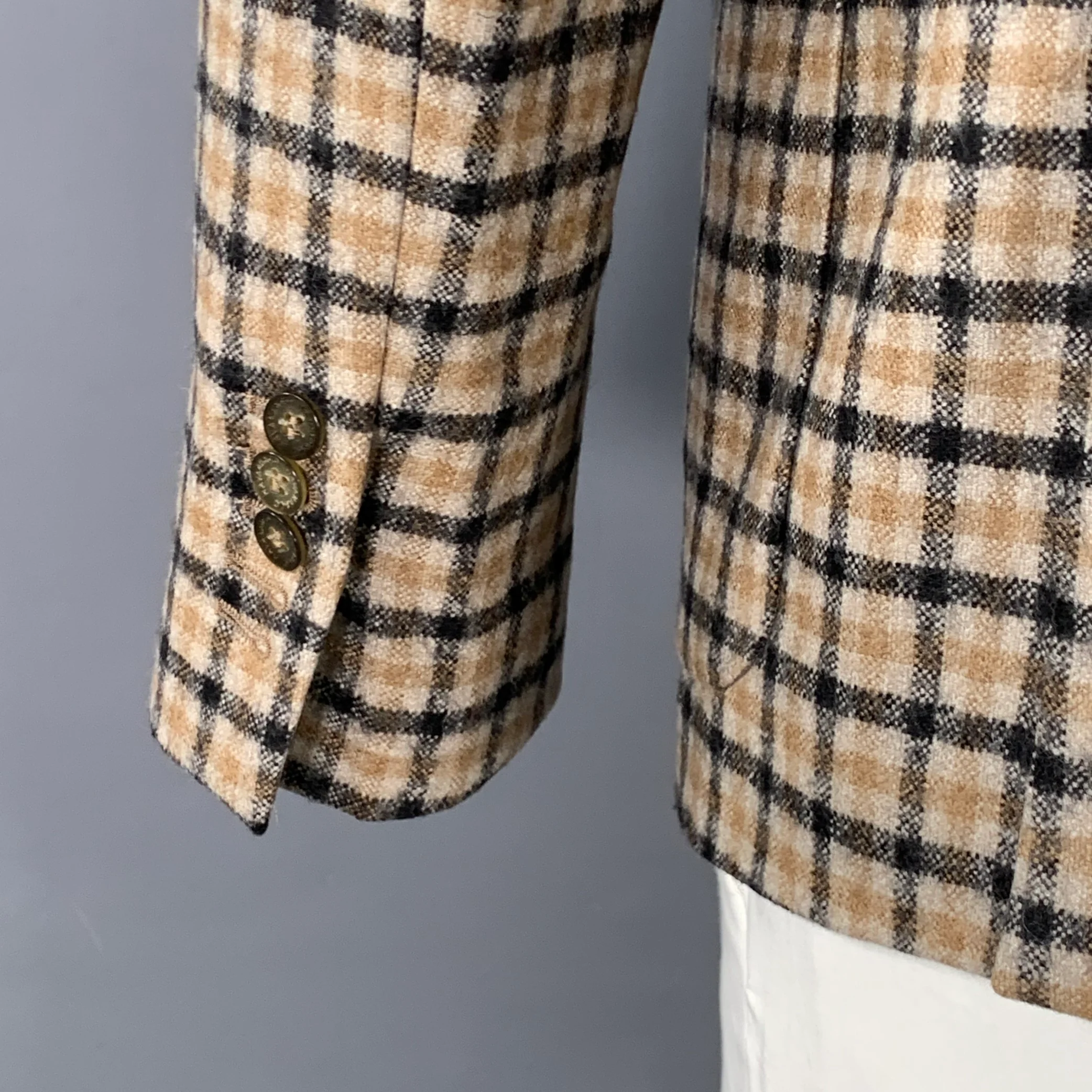 HAVANA & CO Size 46 Khaki Black Plaid Wool Notch Lapel Sport Coat - Image 5