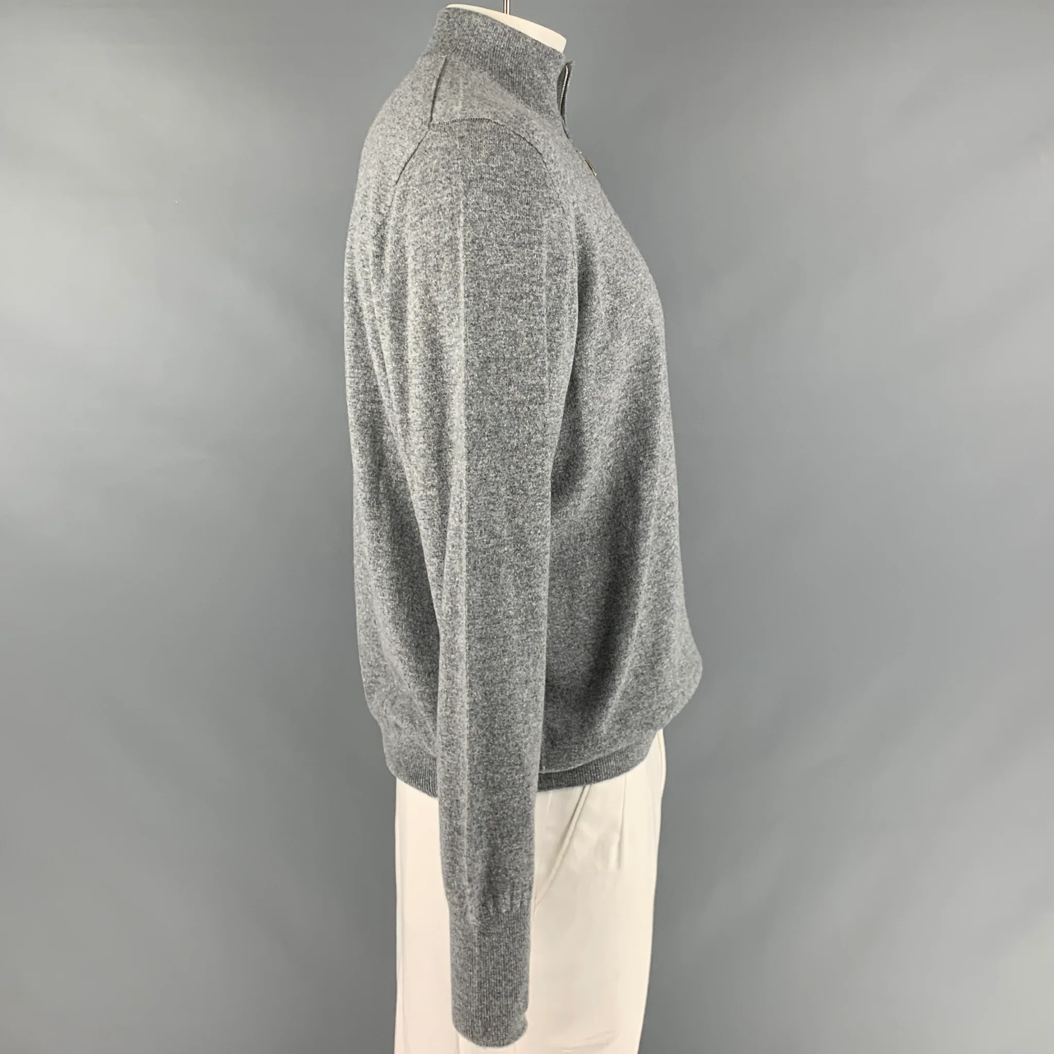 HAWICO Size XL Grey Embroidery Cashmere 1/4 Zip Pullover - Image 3