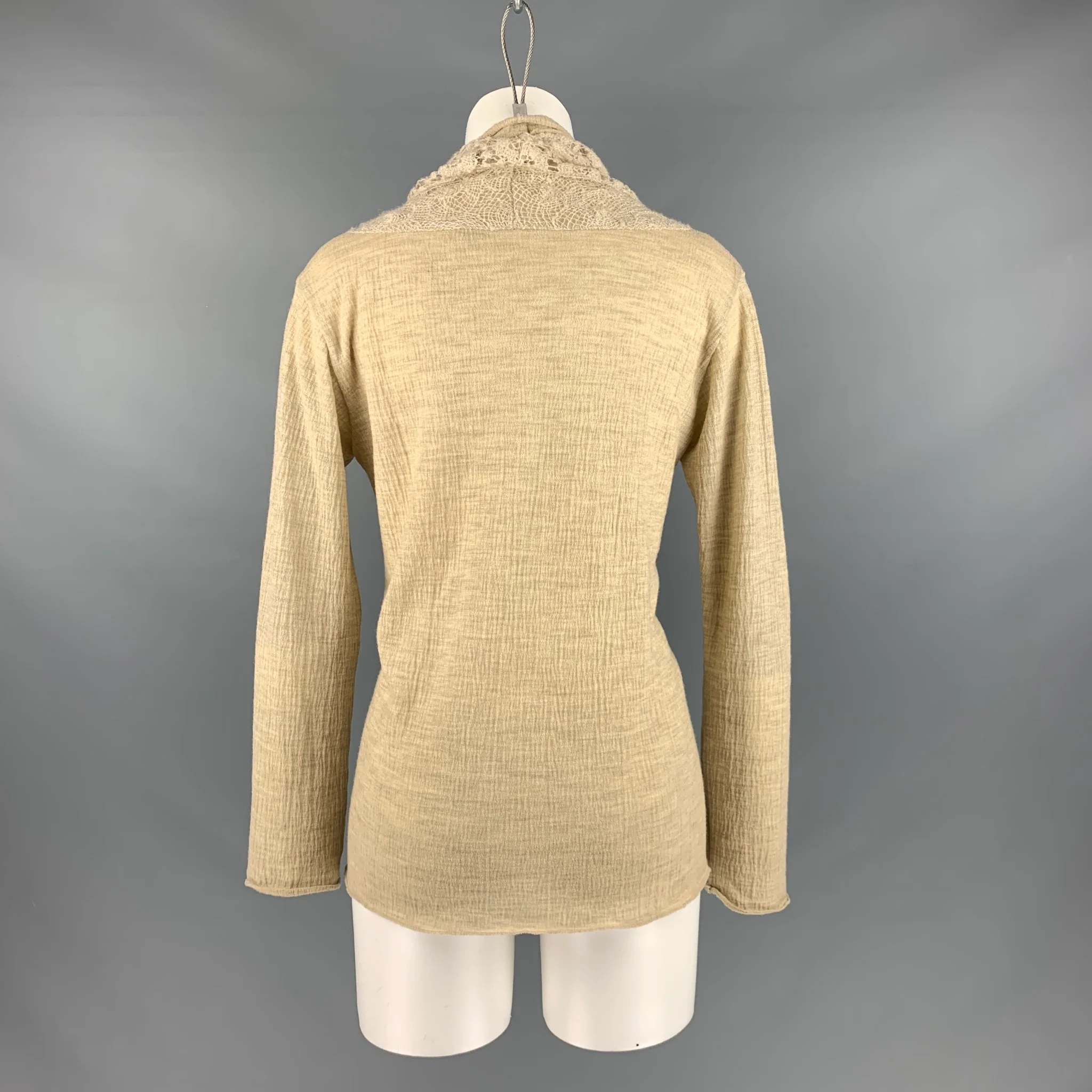 HEART HAAT Size M Beige Wool Crochet Cowl Collar Casual Top - Image 3