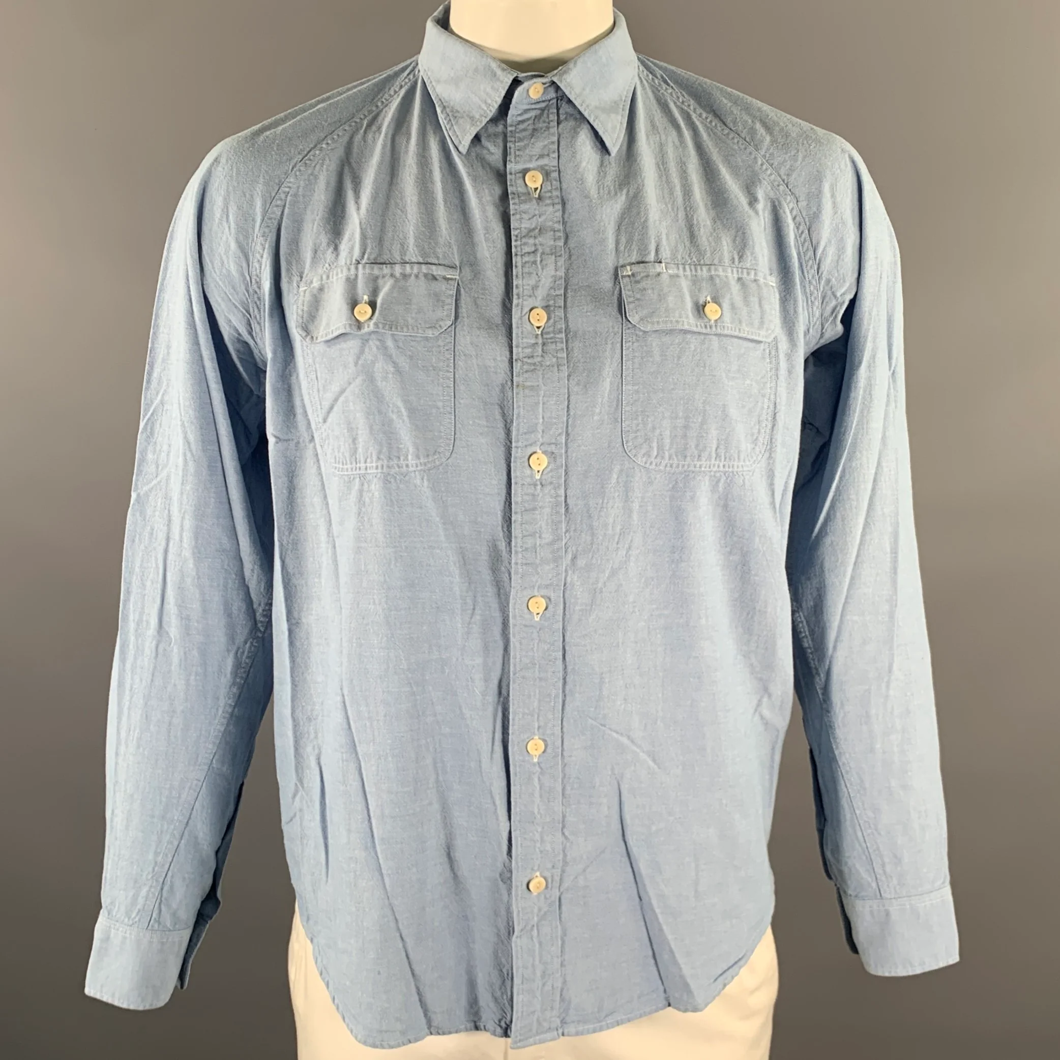 HEIMAT Size L Blue Heather Raglan Long Sleeve Shirt