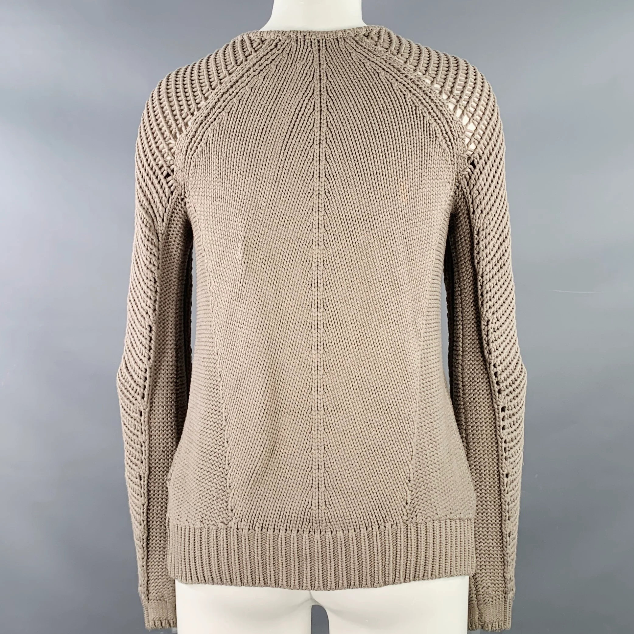 HELMUT LANG FW13 Size S Taupe Open Knit Crew Neck Sweater - Image 4