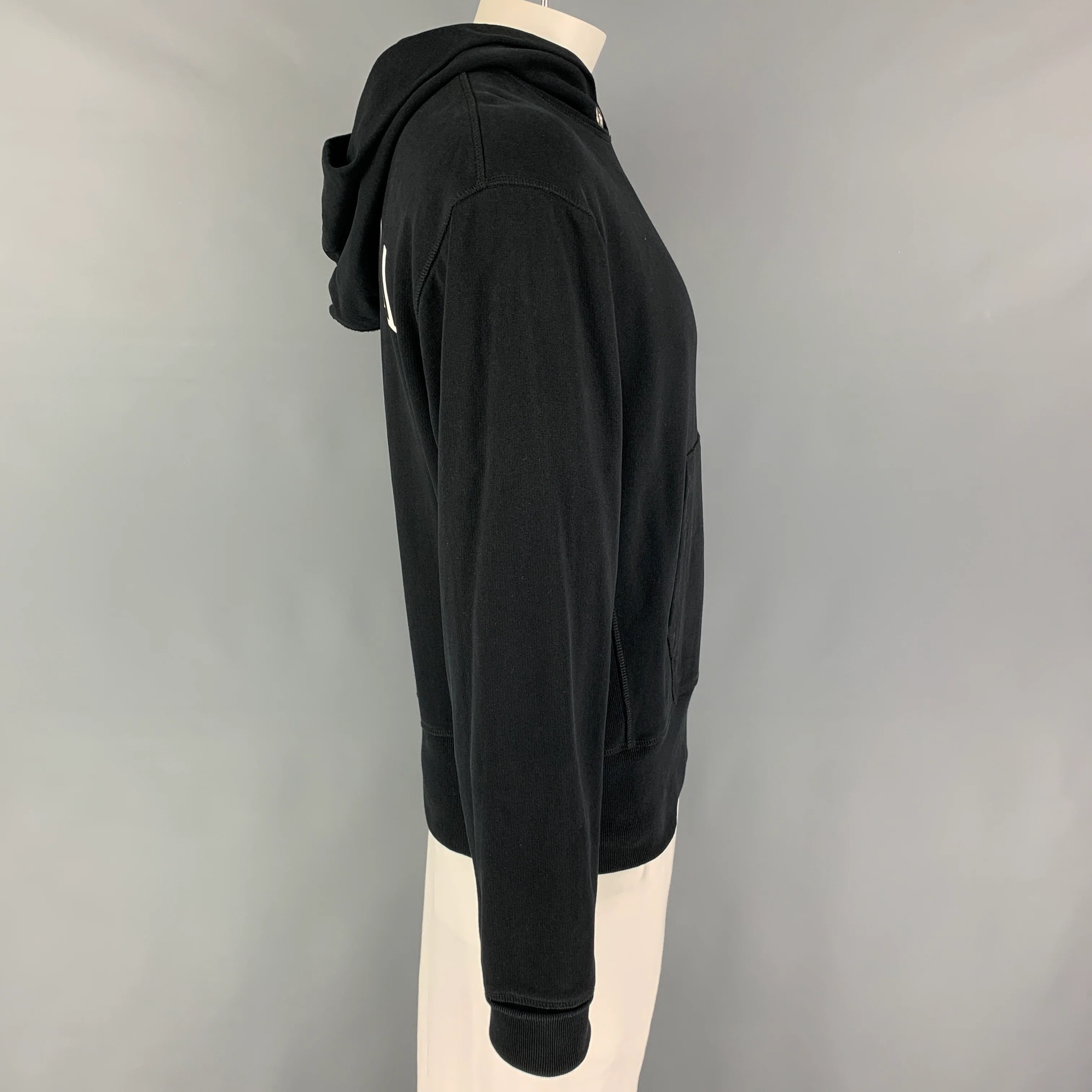 HELMUT LANG L'APOCALYPSE JOYEUSE 1986 Size XL Black White Cotton Hooded Sweatshirt - Image 3