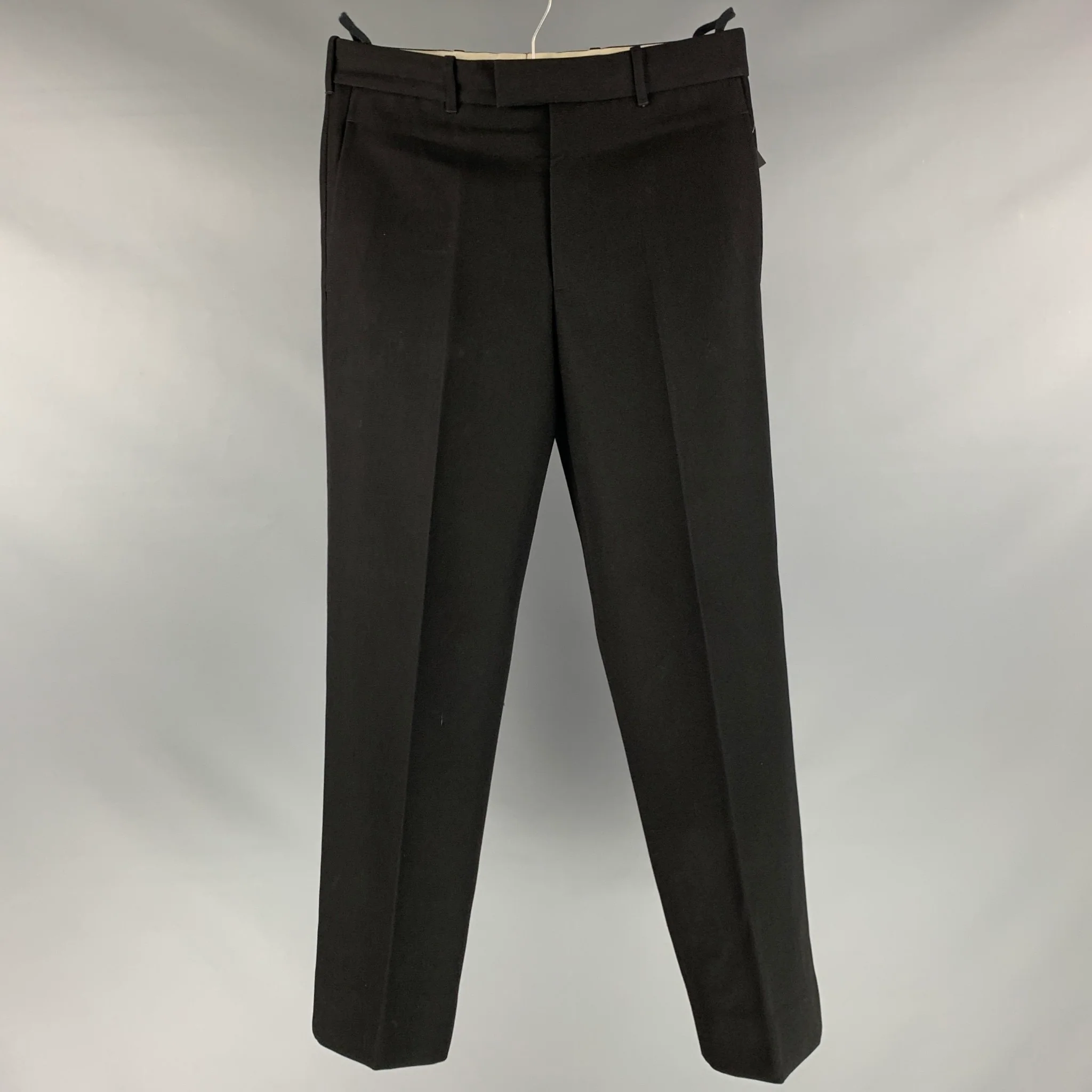 HELMUT LANG Size 30 Black Twill Wool Flat Front Dress Pants