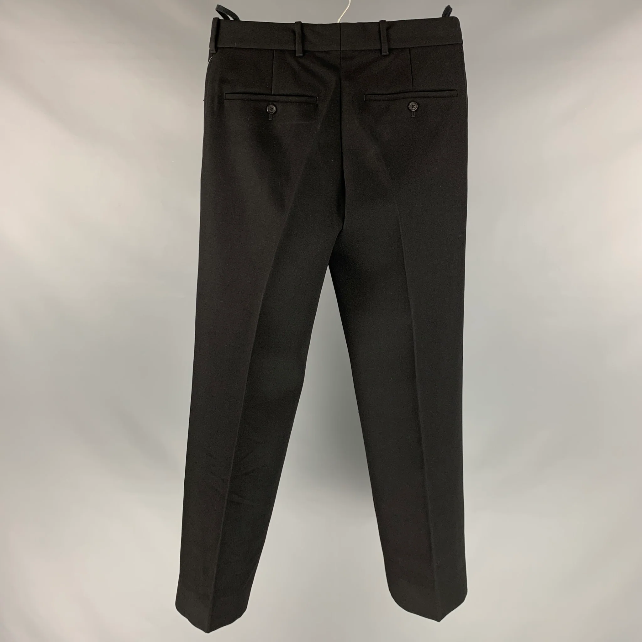 HELMUT LANG Size 30 Black Twill Wool Flat Front Dress Pants - Image 2