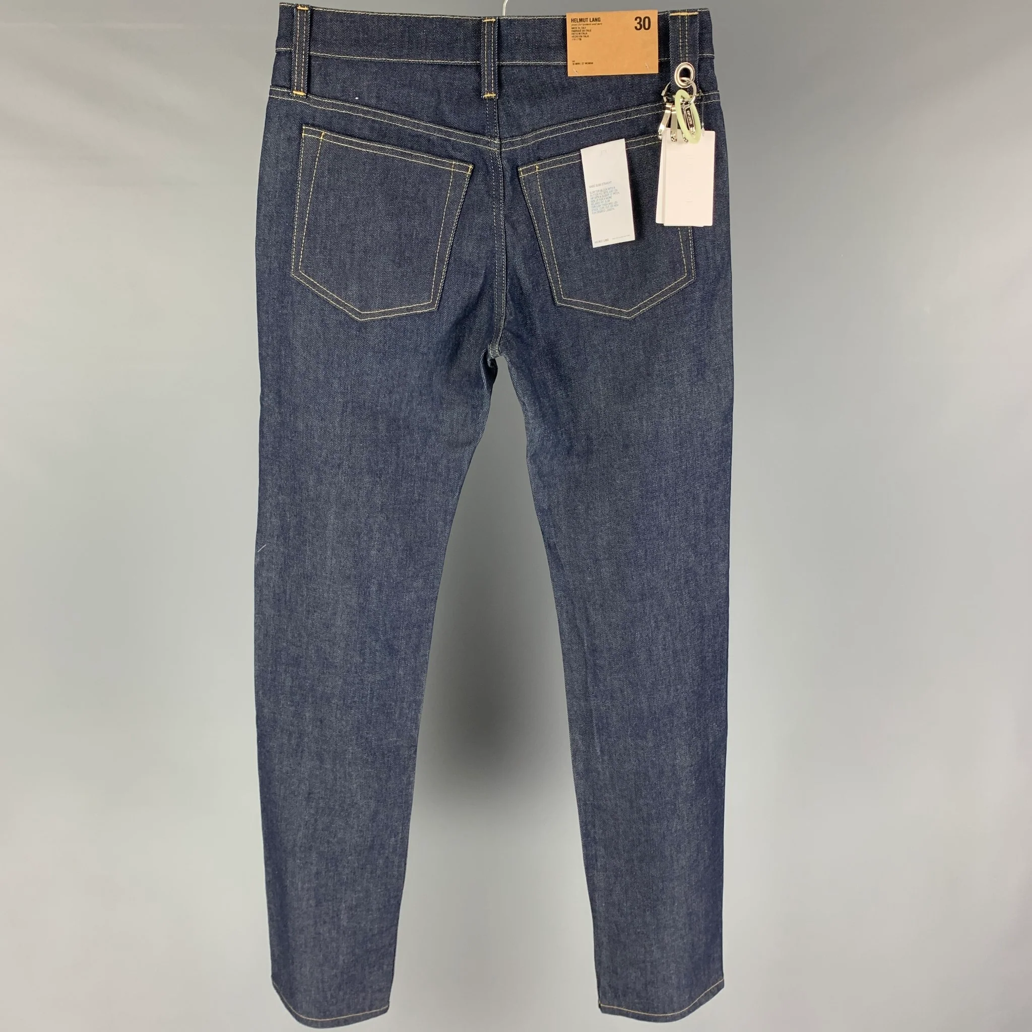 HELMUT LANG Size 30 Blue Cotton Slim Multi Key Rings Jeans - Image 2