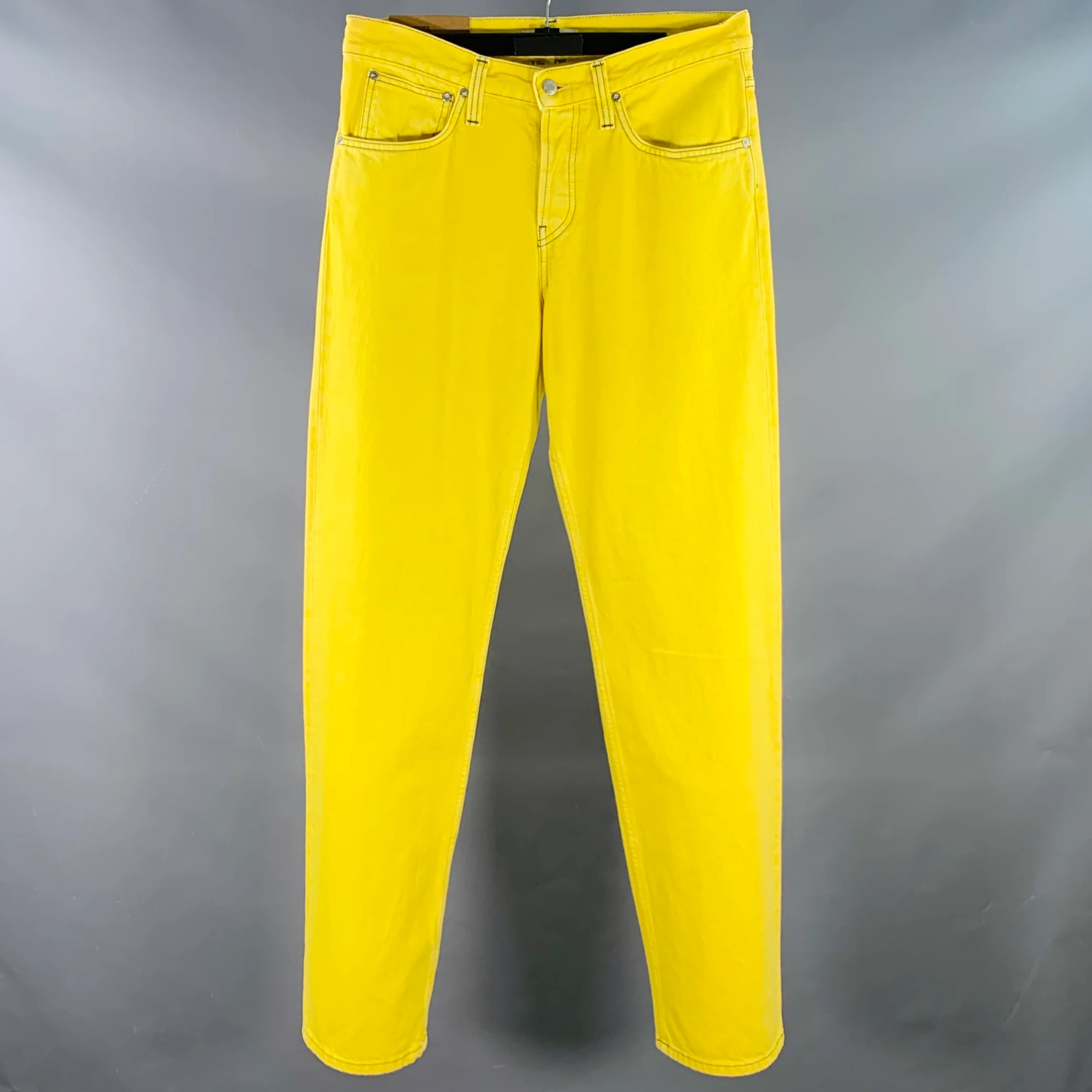 HELMUT LANG Size 30 Masc Lo Easy Yellow Contrast Stitch Cotton Zip Fly Jeans