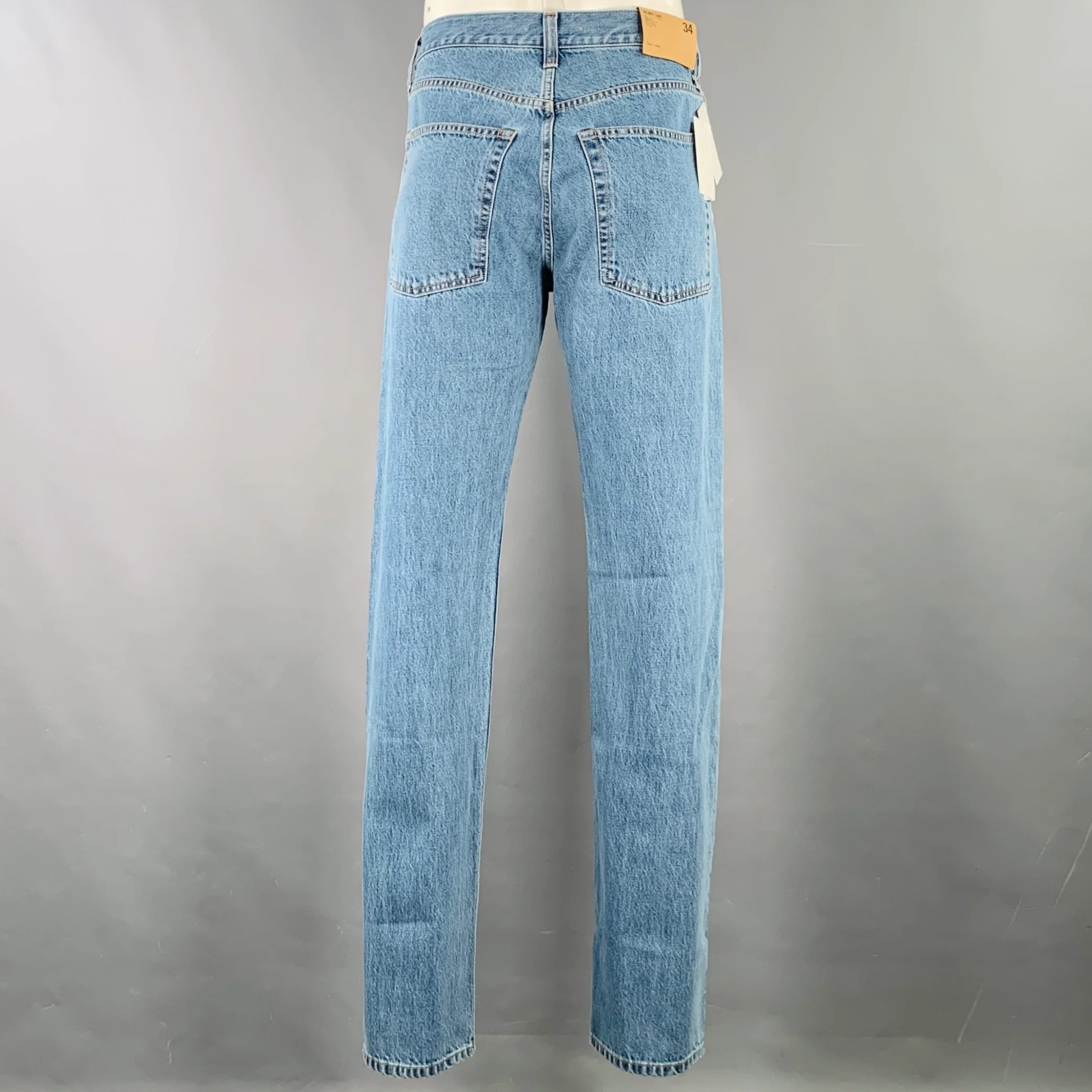 HELMUT LANG Size 34 Blue Twill Cotton Straight Distressed Jeans - Image 2