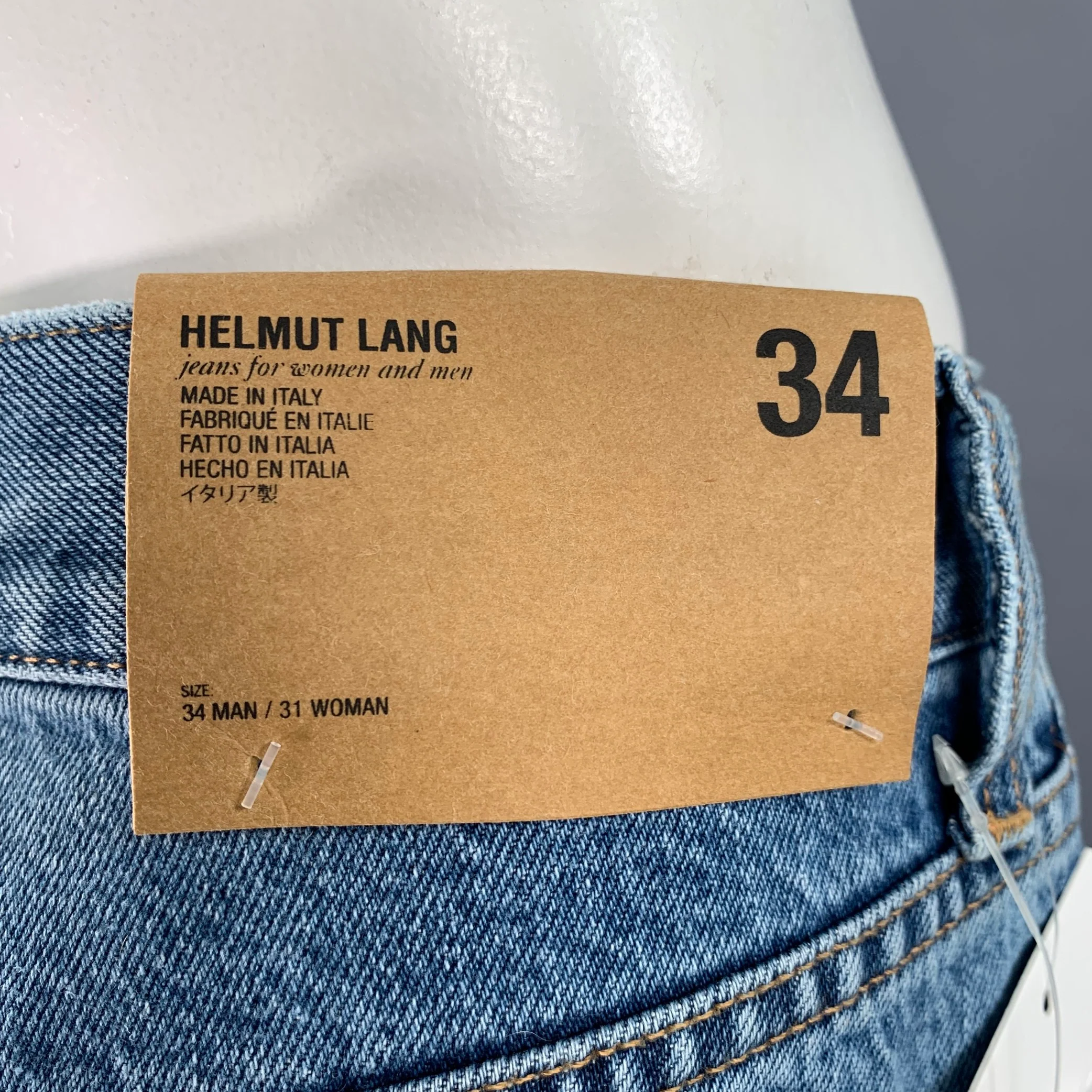 HELMUT LANG Size 34 Blue Twill Cotton Straight Distressed Jeans - Image 3
