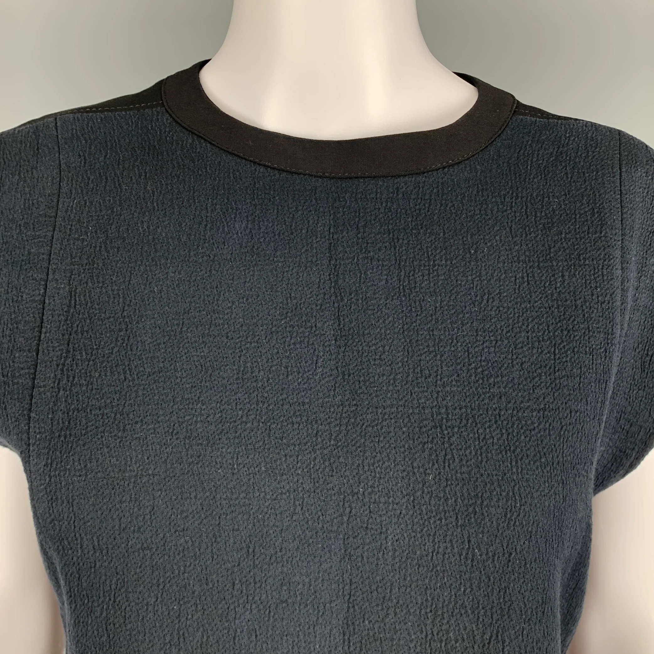 HELMUT LANG Size 4 Black Cotton Wool Textured Sleeveless Dress - Image 2