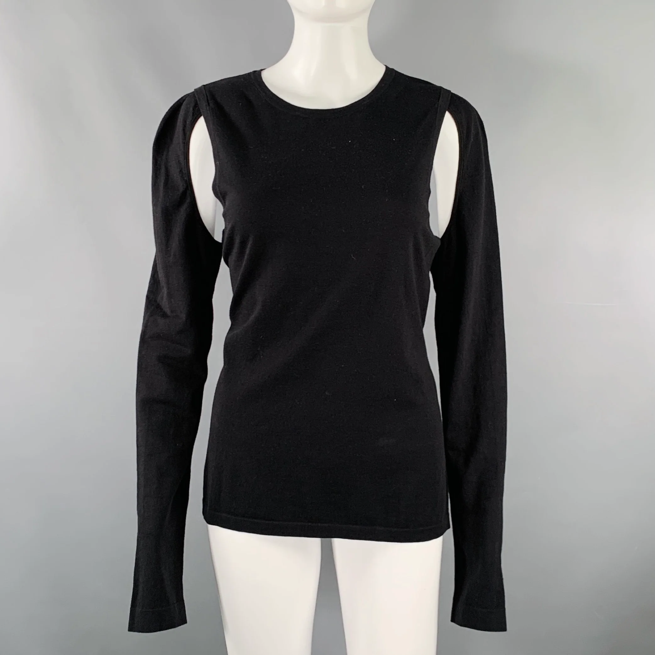 HELMUT LANG Size L Black Cut Out Crew Neck Pullover - Image 2