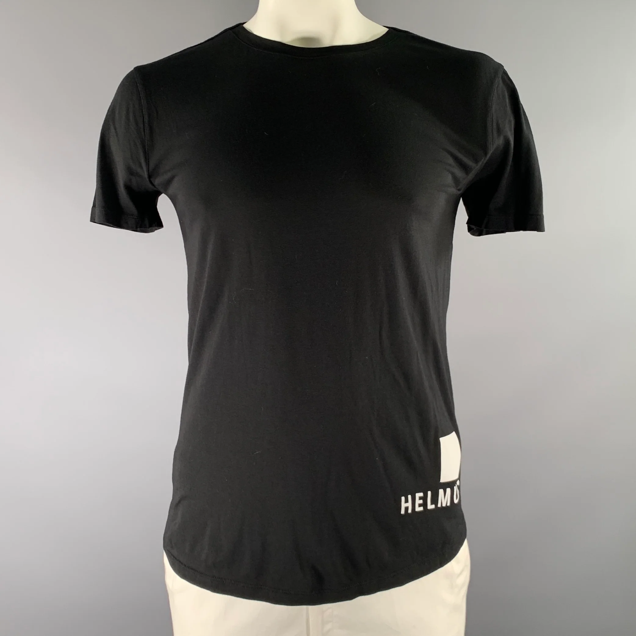HELMUT LANG Size L Black White Graphic Cotton Modal See Through T shirt