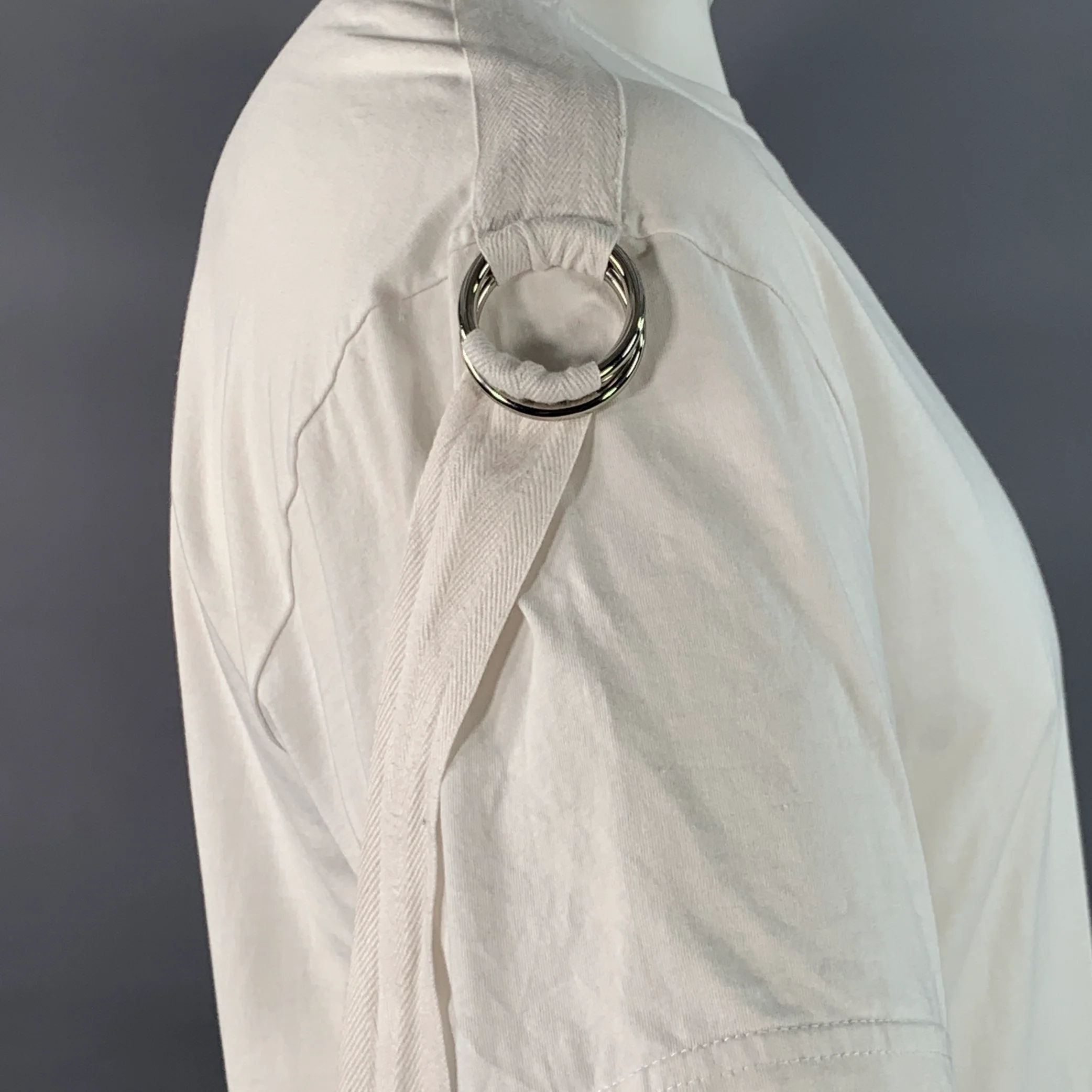 HELMUT LANG Size L White Cotton Jersey Crew Neck Straps Bondage T-shirt - Image 3