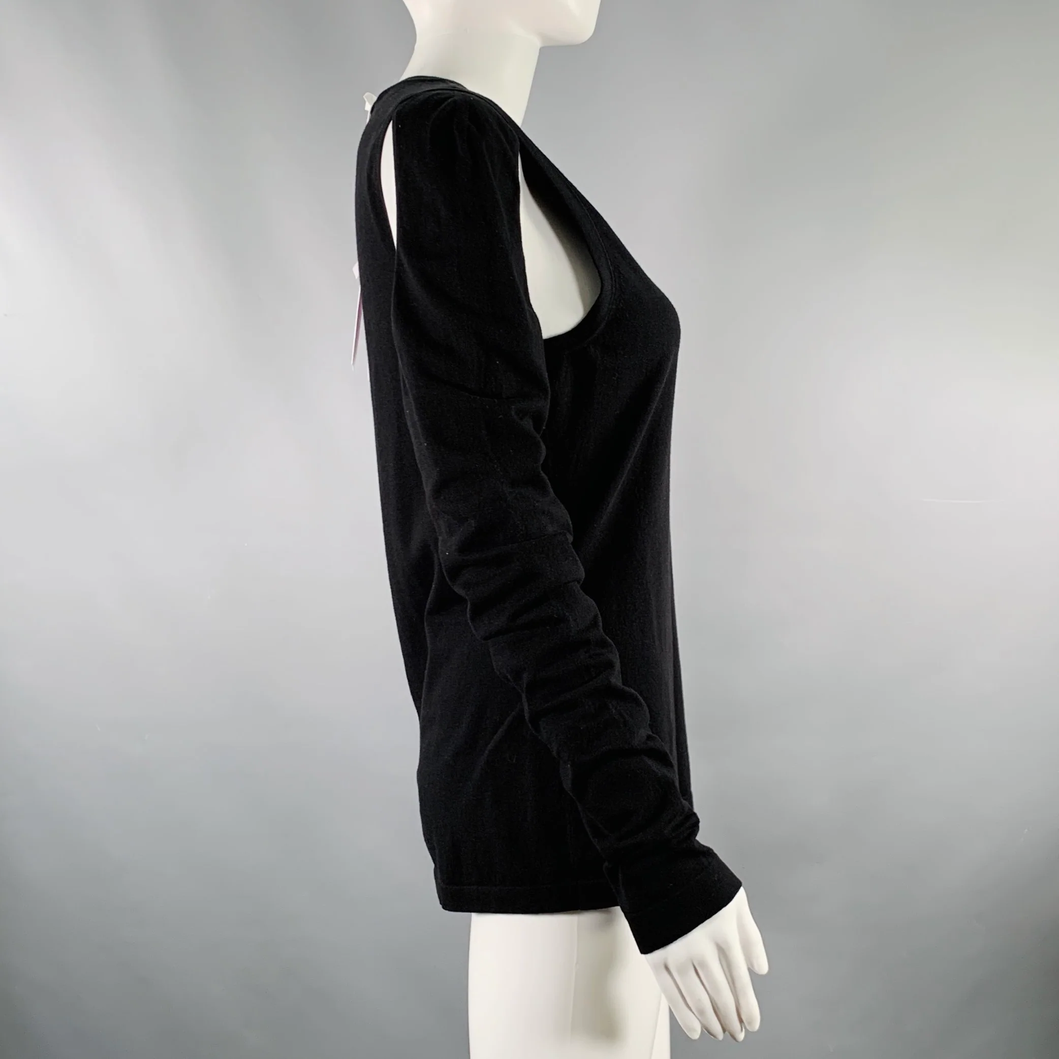 HELMUT LANG Size M Black Cut Out Crew Neck Pullover - Image 3