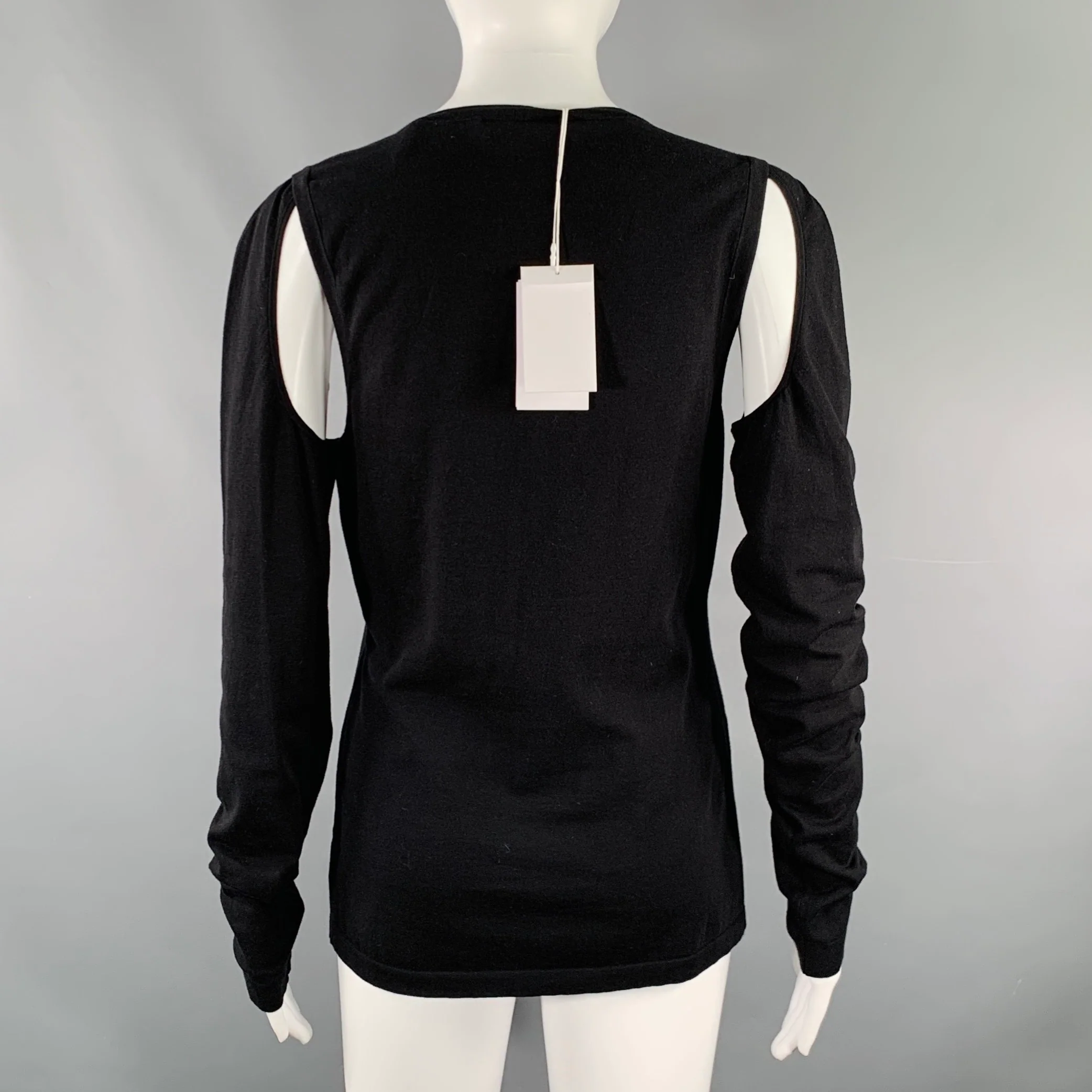 HELMUT LANG Size M Black Cut Out Crew Neck Pullover - Image 4