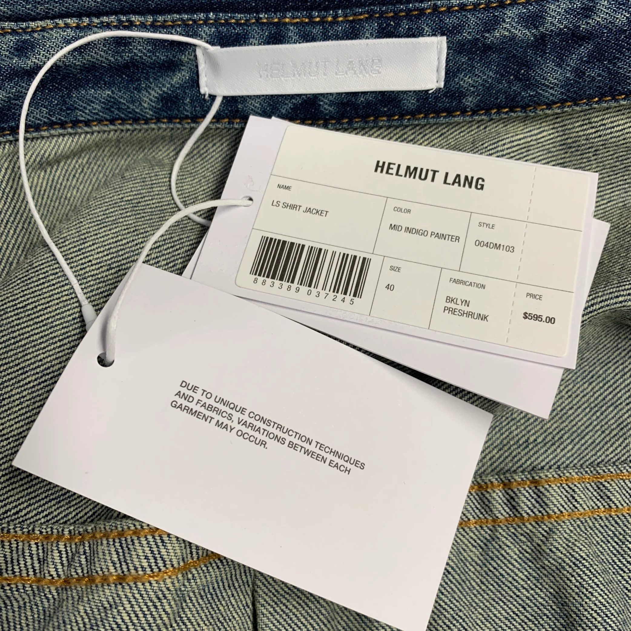 HELMUT LANG Size M Indigo Painter Blue Paint Splatter Cotton One Pocket Snaps Jacket - Image 4