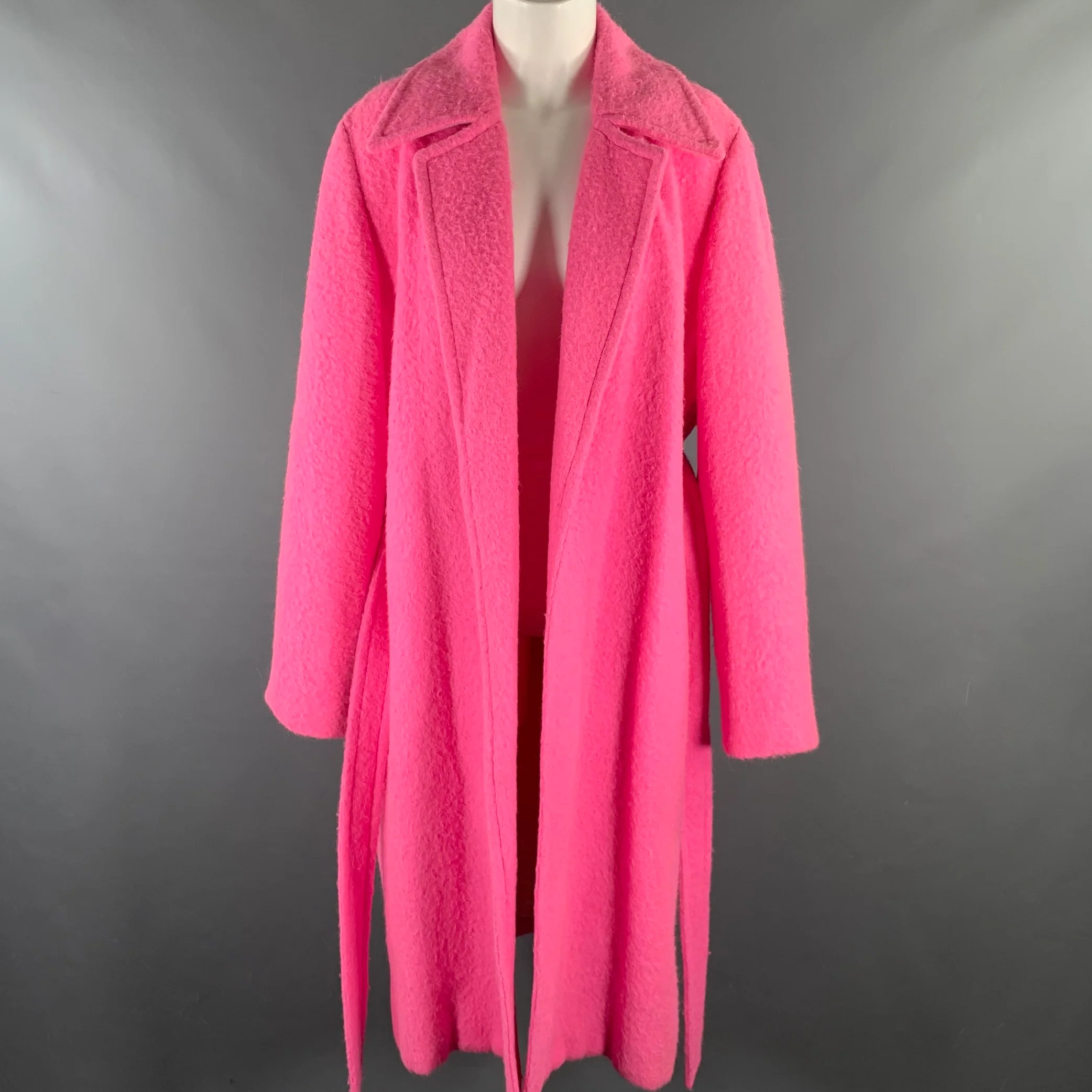 HELMUT LANG Size M Pink Alpaca Wool Textured Belted Coat - Image 5