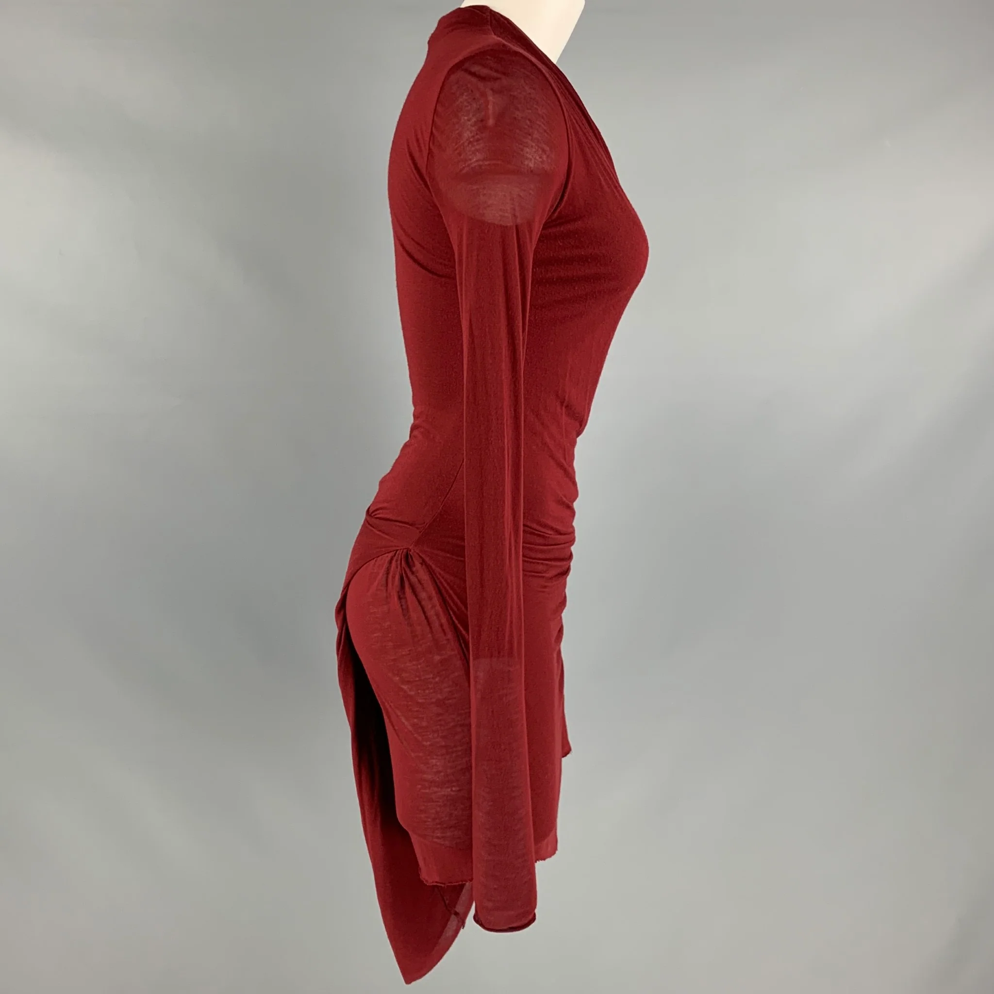 HELMUT LANG Size S Burgundy Modal Long Sleeve Dress - Image 2