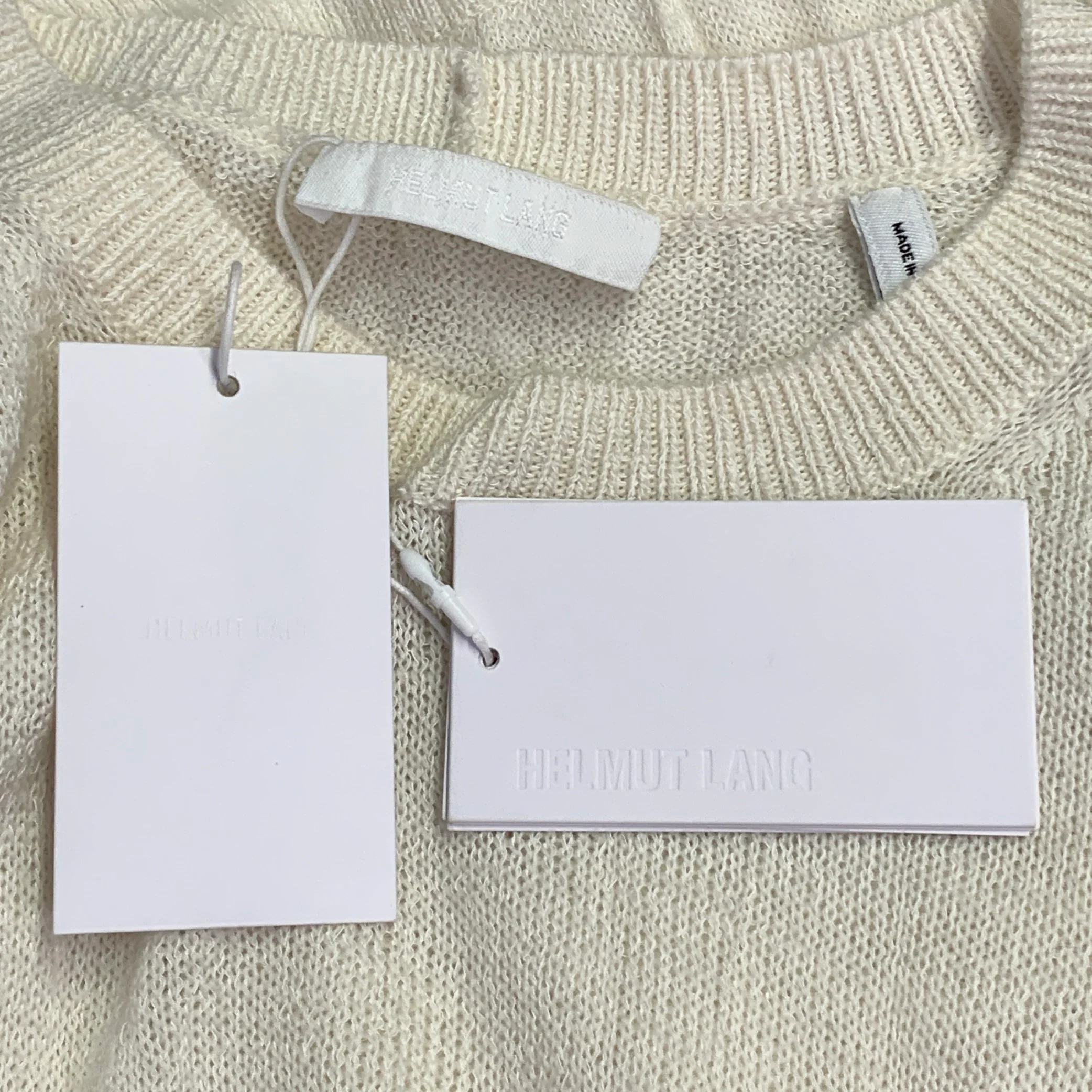 HELMUT LANG Size S Cream Ivory Knit Merino Wool Blend Crushed Short Sleeve T-shirt - Image 5