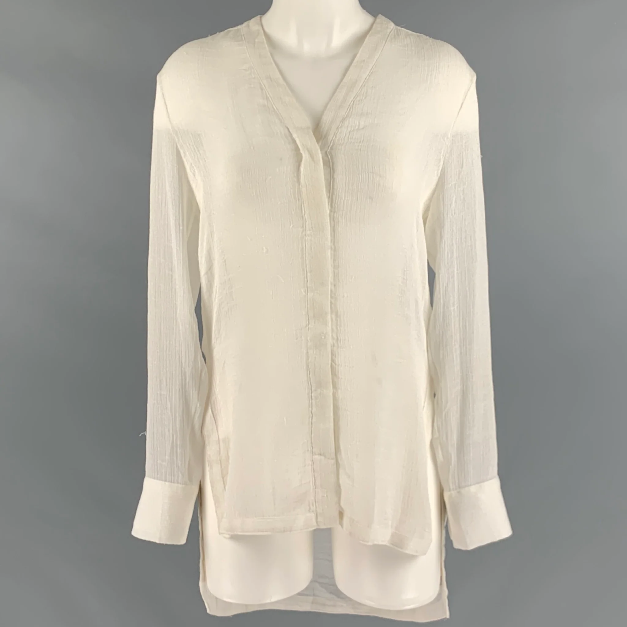 HELMUT LANG Size S White Triacetate Blend See Through Long Sleeve Casual Top