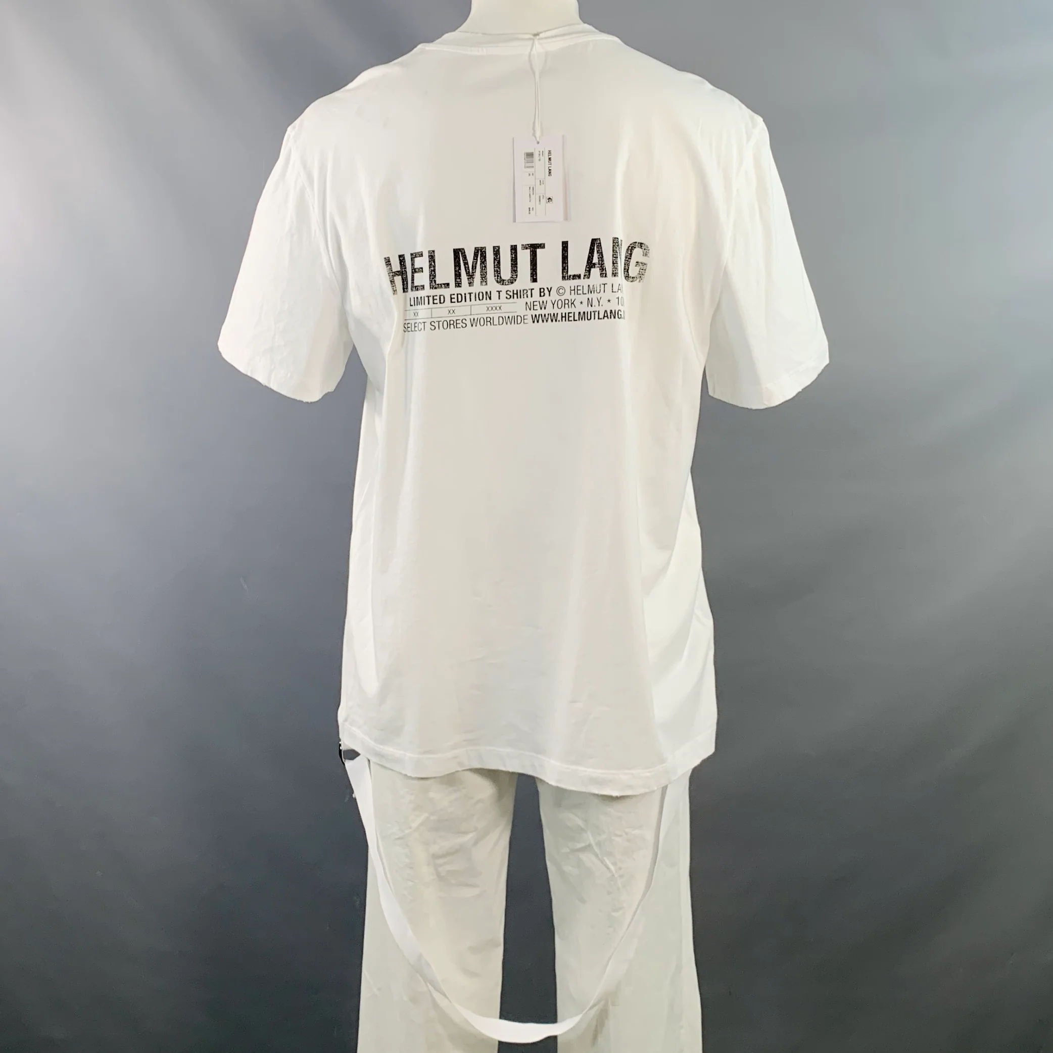 HELMUT LANG Size XXL NEW YORK White Black Print Cotton Crew Neck T-shirt - Image 4