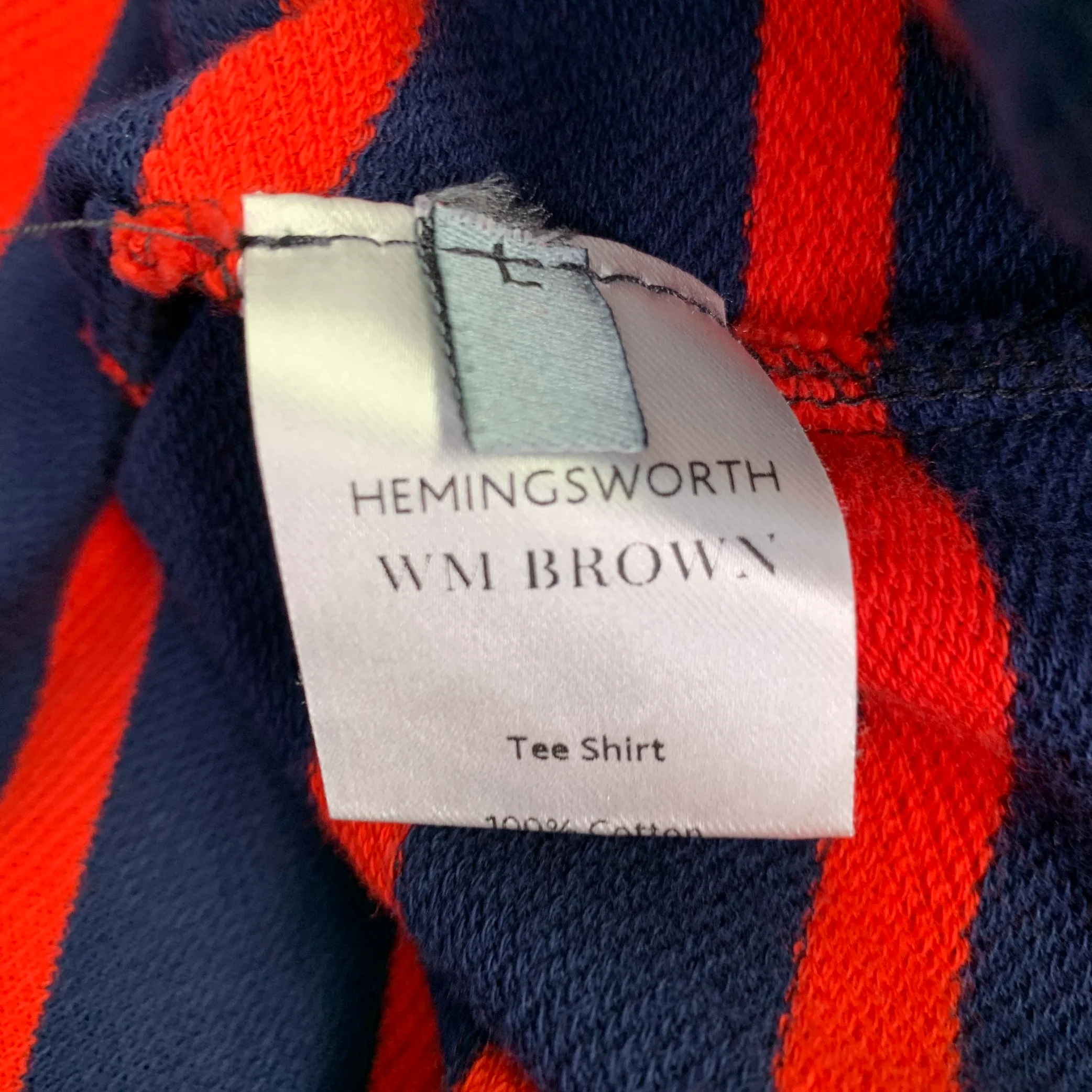 HEMINGSWORTH Size L Navy Red Stripe Cotton Crew Neck T-shirt - Image 5
