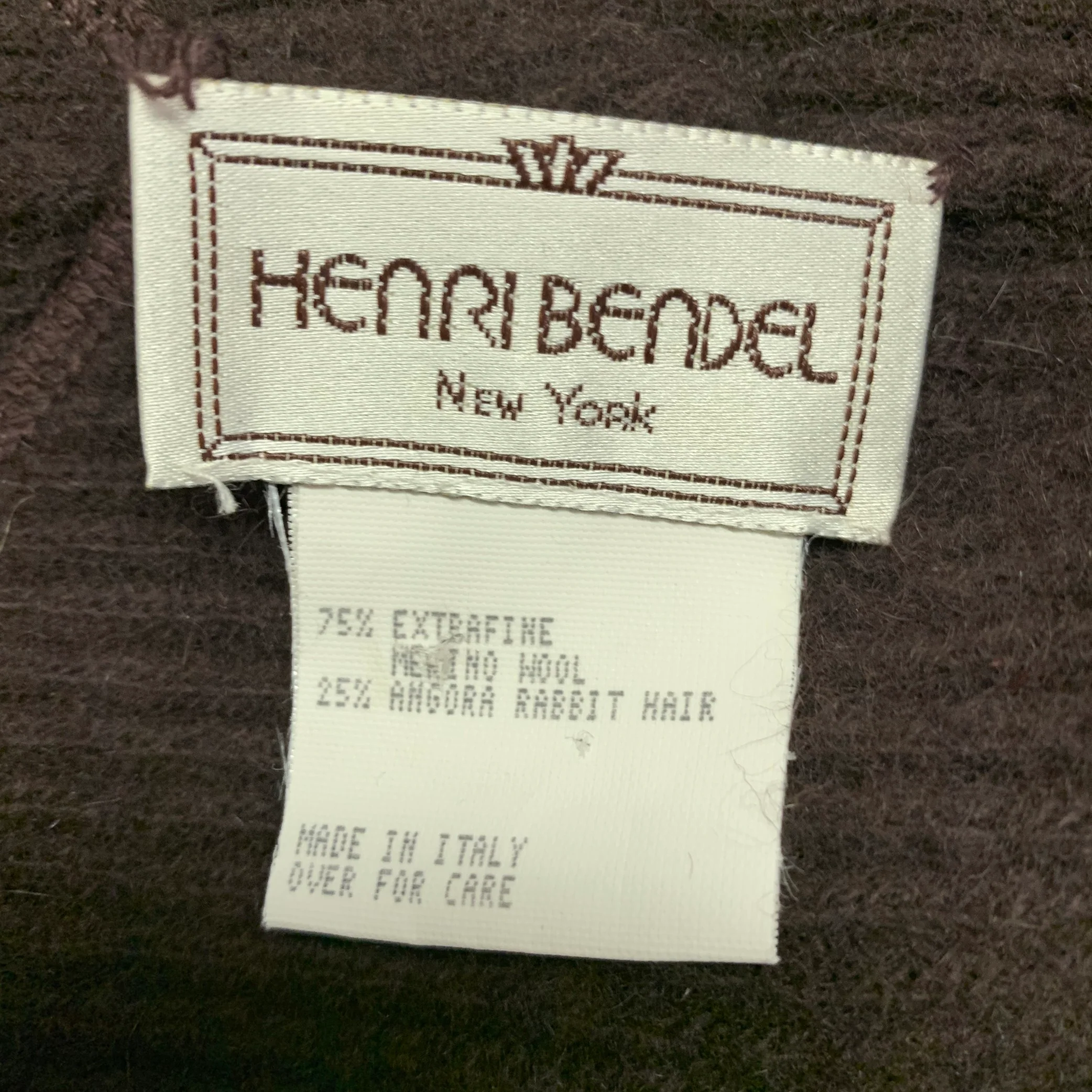 HENRI BENDEL Brown Ribbed Merino Wool Angora Rabbit Knit Scarf Shawl - Image 4