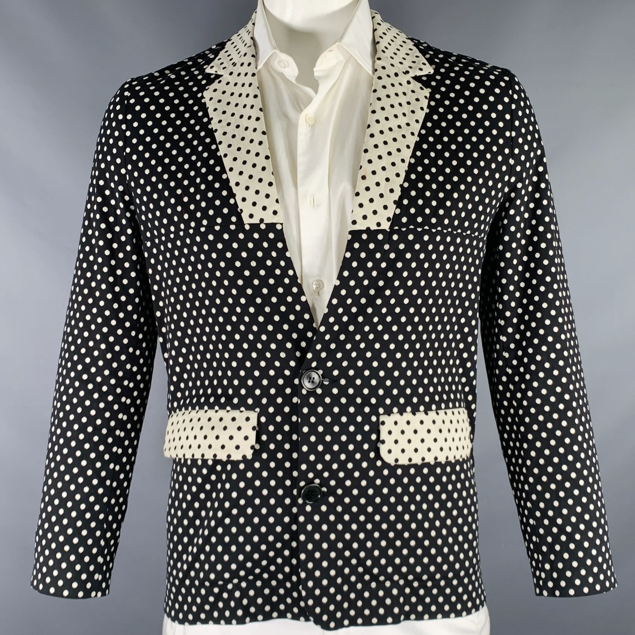 HENRIK VIBSKOV Size L Black White Polka Dot Cotton Blend Sport Coat