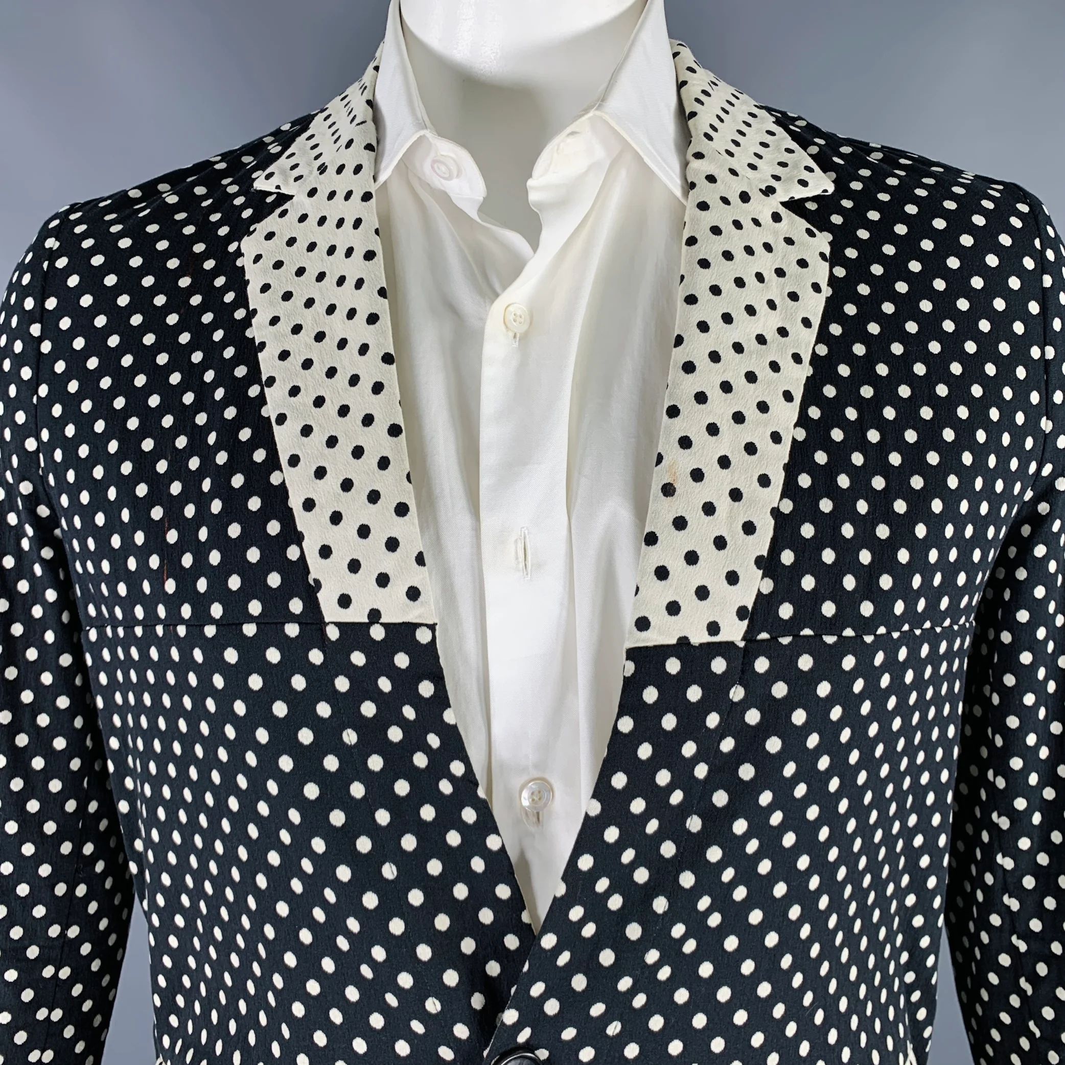 HENRIK VIBSKOV Size L Black White Polka Dot Cotton Blend Sport Coat - Image 2