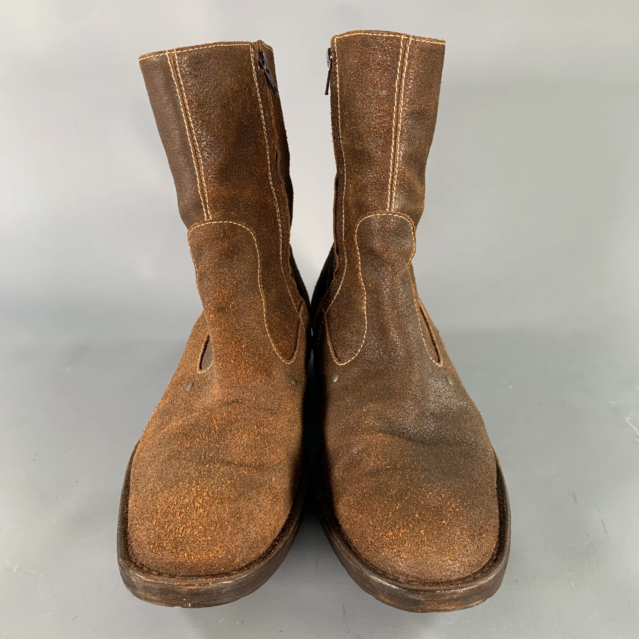 HENRY BEGUELIN Size 9 Brown Suede Zip Boots - Image 4