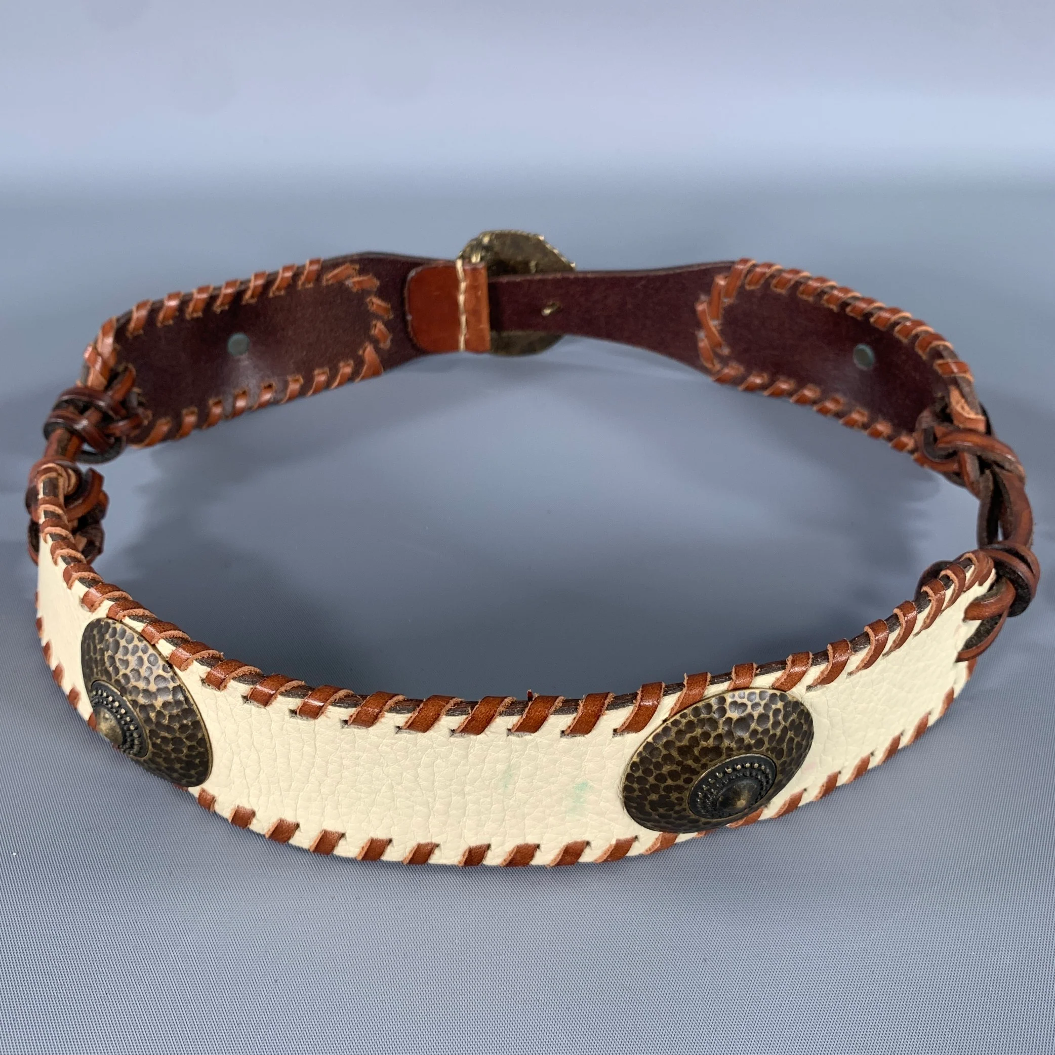HENRY BEGUELIN Waist Size 29 Brown White Leather Belt - Image 3
