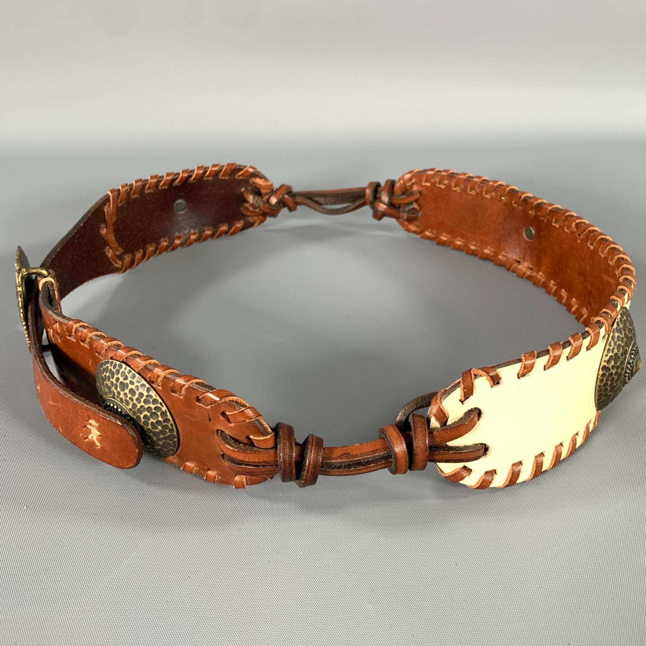 HENRY BEGUELIN Waist Size 29 Brown White Leather Belt - Image 4