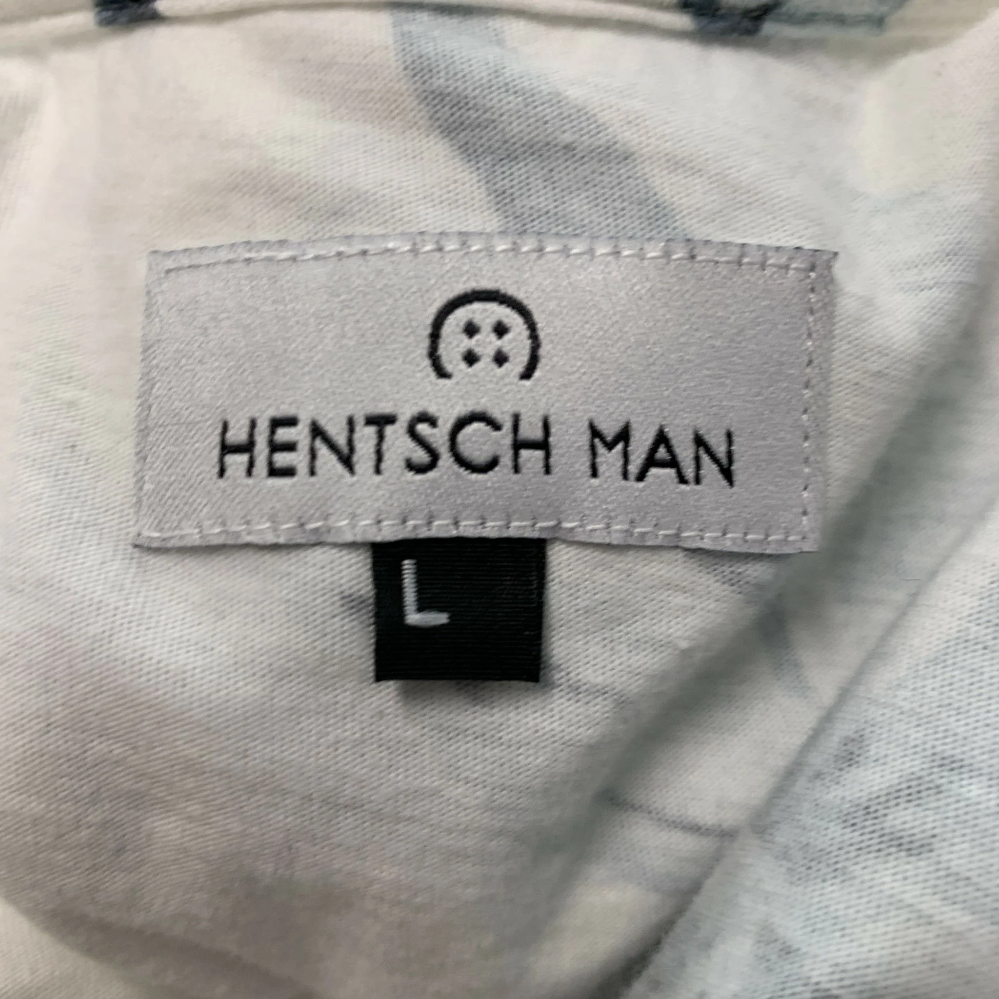 HENTSCH MAN Size L White Navy Floral Cotton Crew Neck T-shirt - Image 5