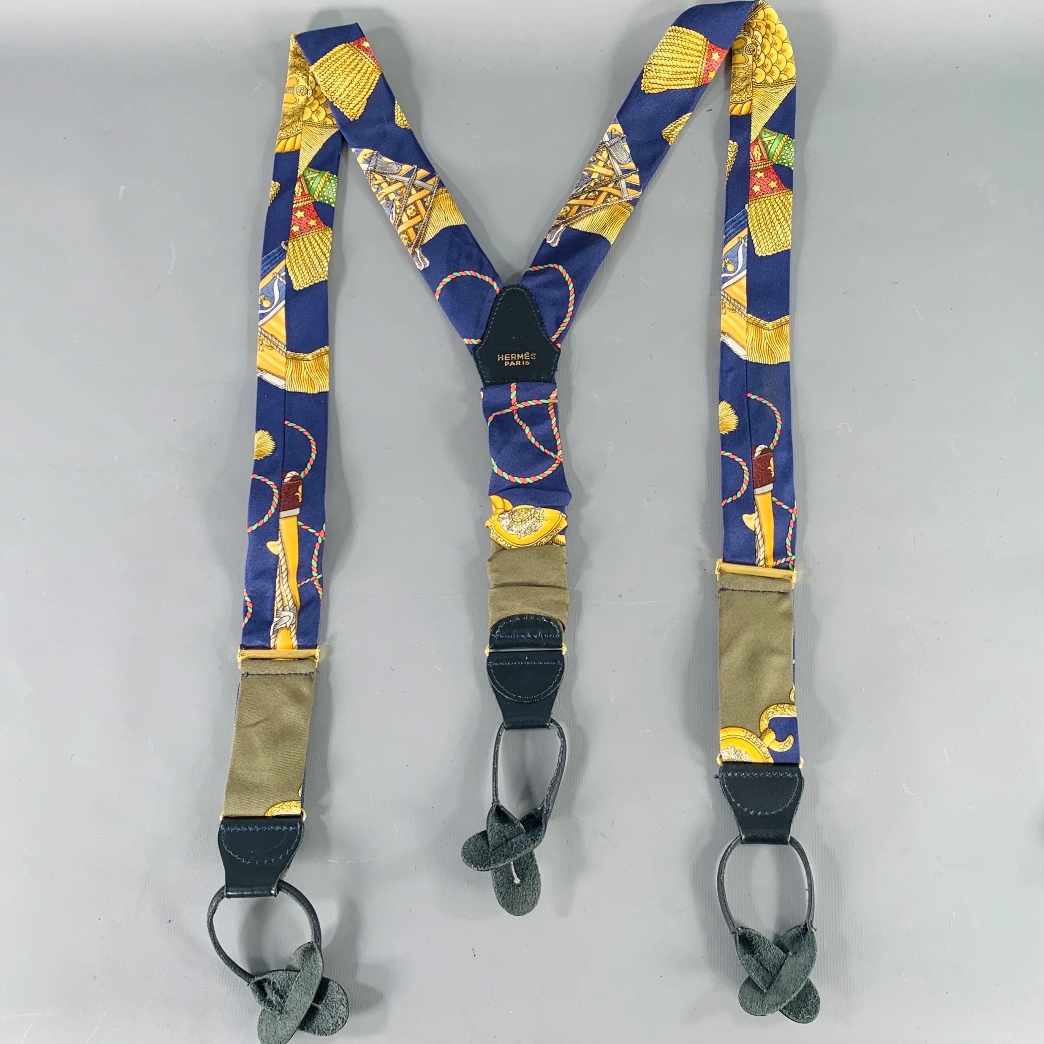 HERMES Black Gold Tassels Satin Leather Suspenders - Image 2