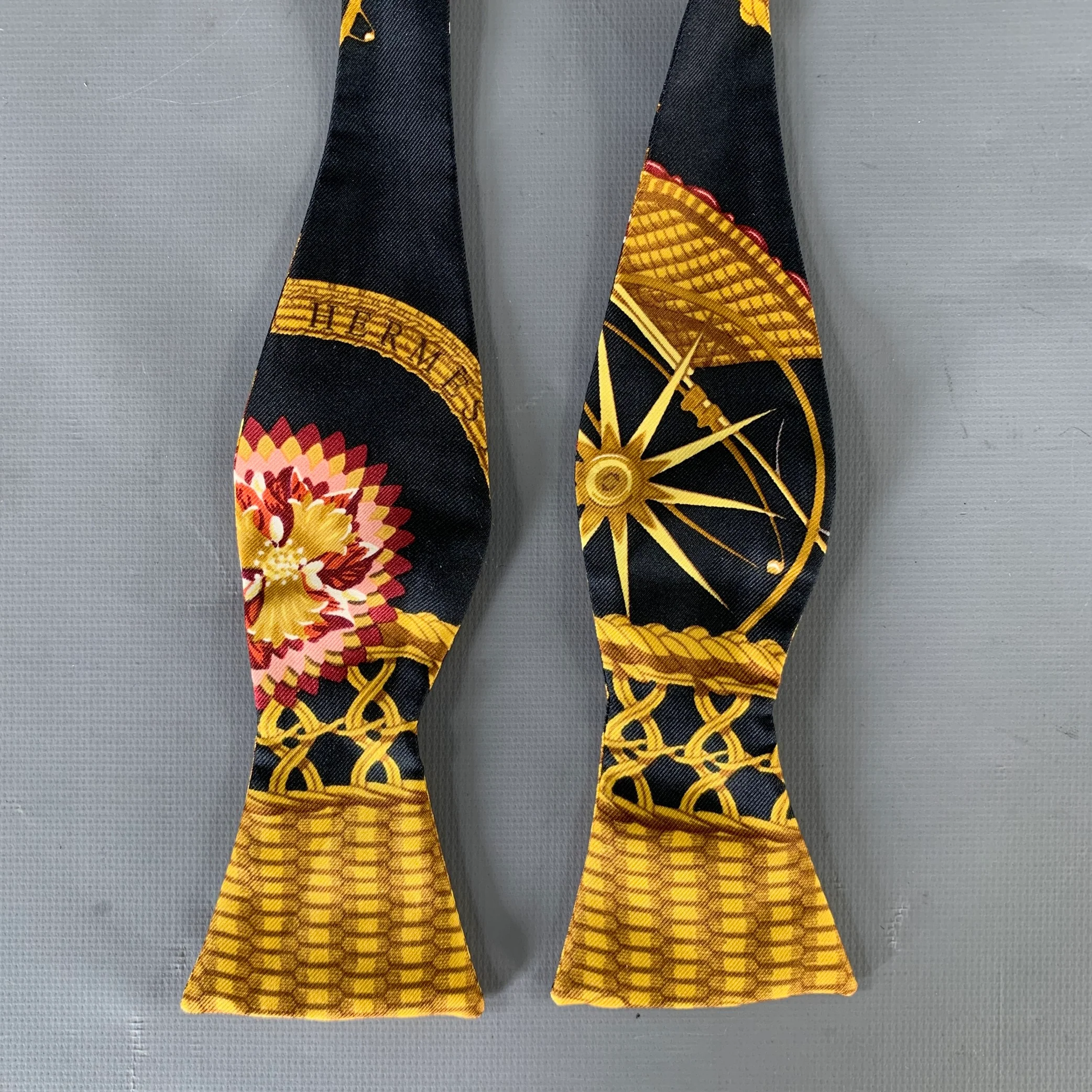 HERMES Black Multi-Color Basket Weave Silk Bow Tie - Image 3