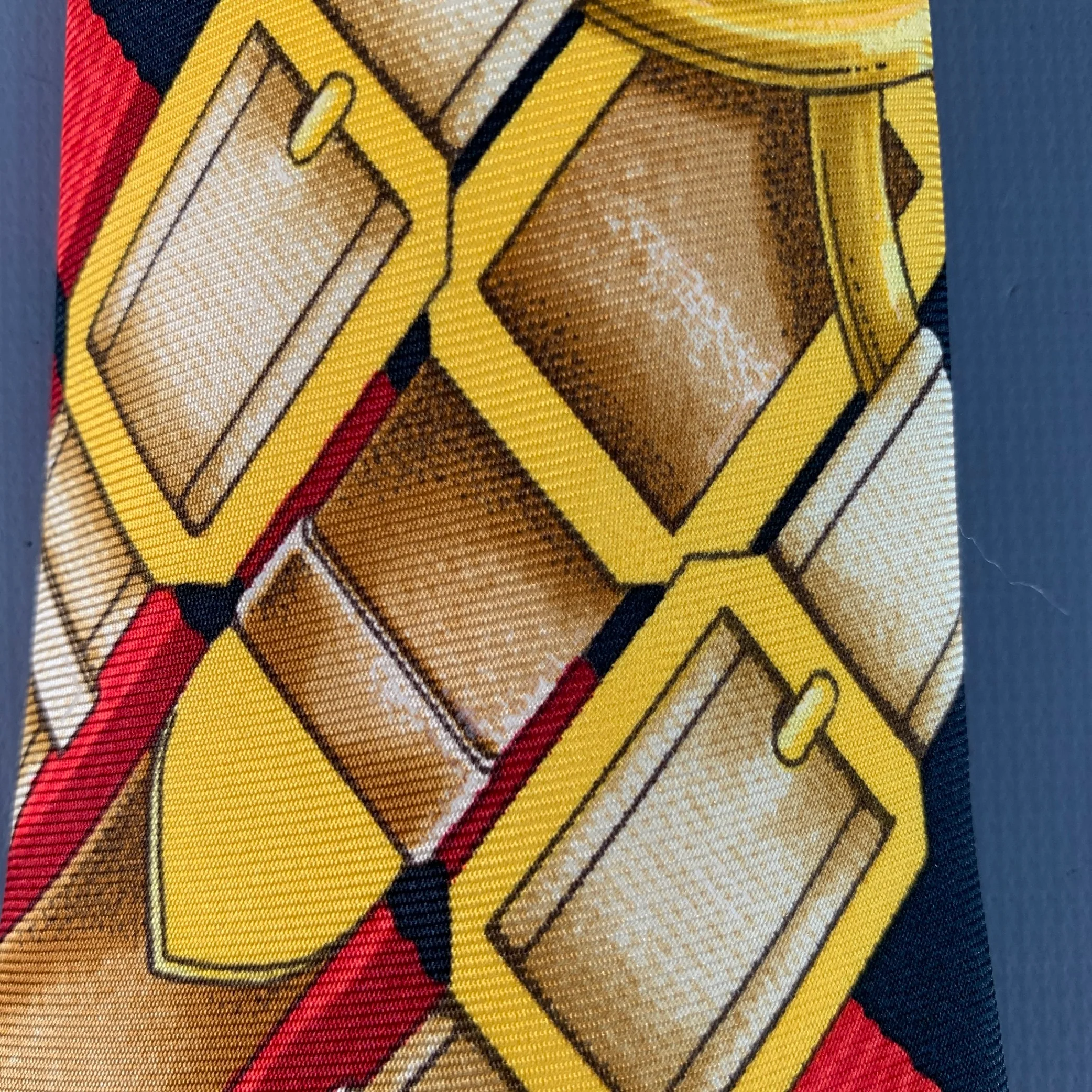 HERMES Black Red & Gold Equestrian Silk Tie - Image 2